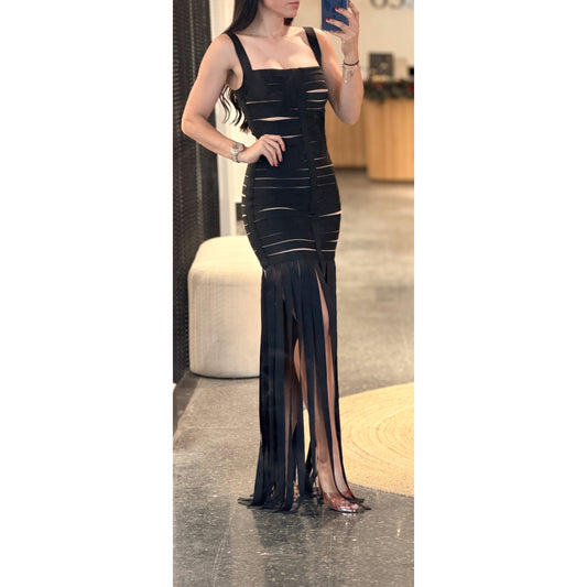 Slashed Cutout And Fringed
Bandage Maxi Dress