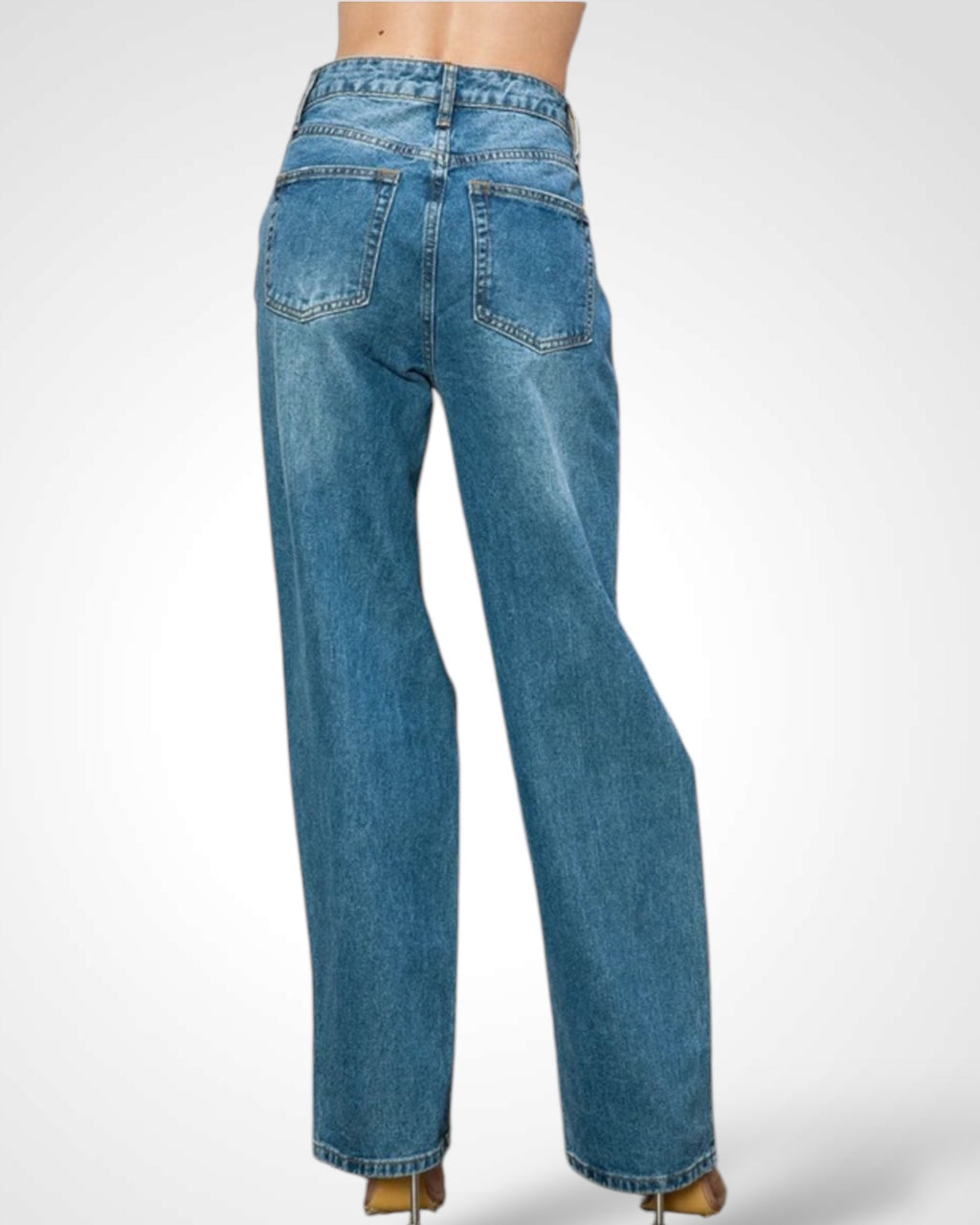 HIGH WAIST DISTRESSED RIPPED WIDE LEG DENIM JEAN