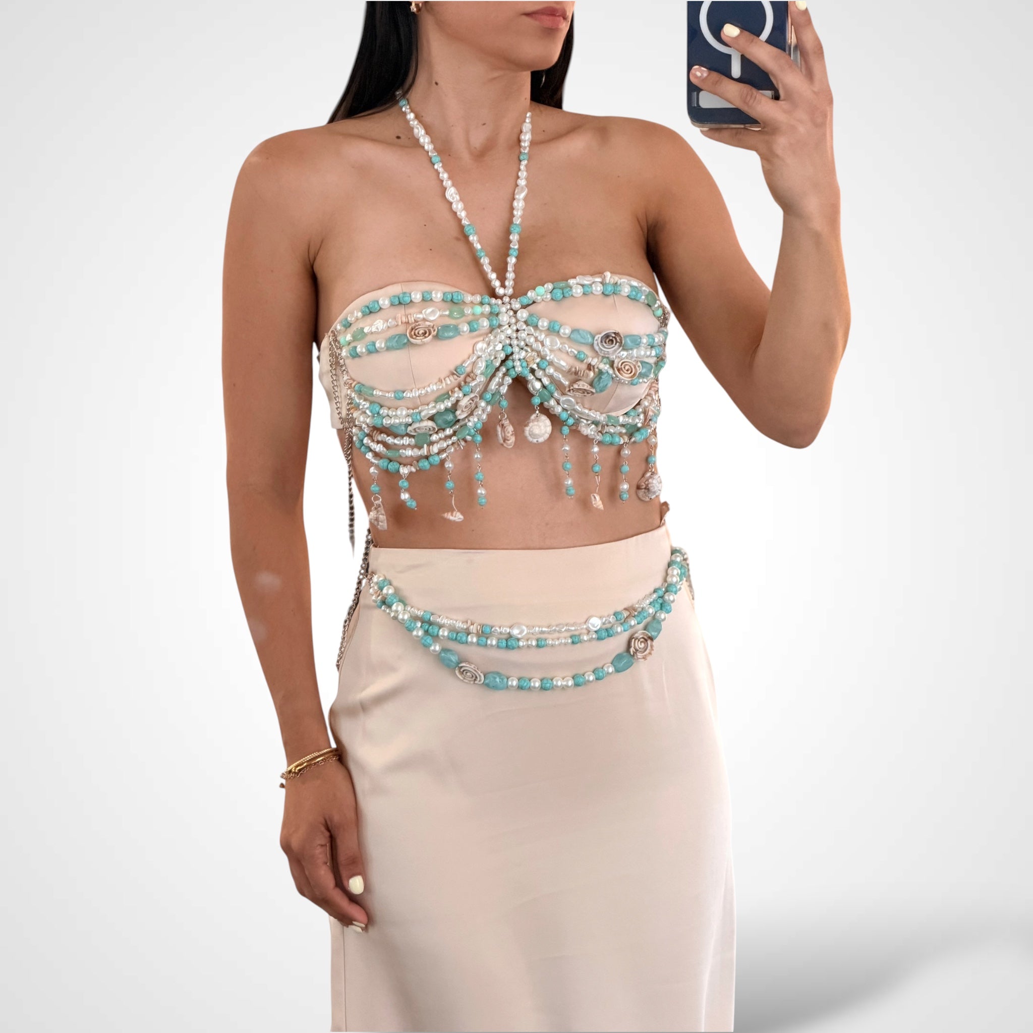 BEADED HALTER MAXI SKIRT SET-2