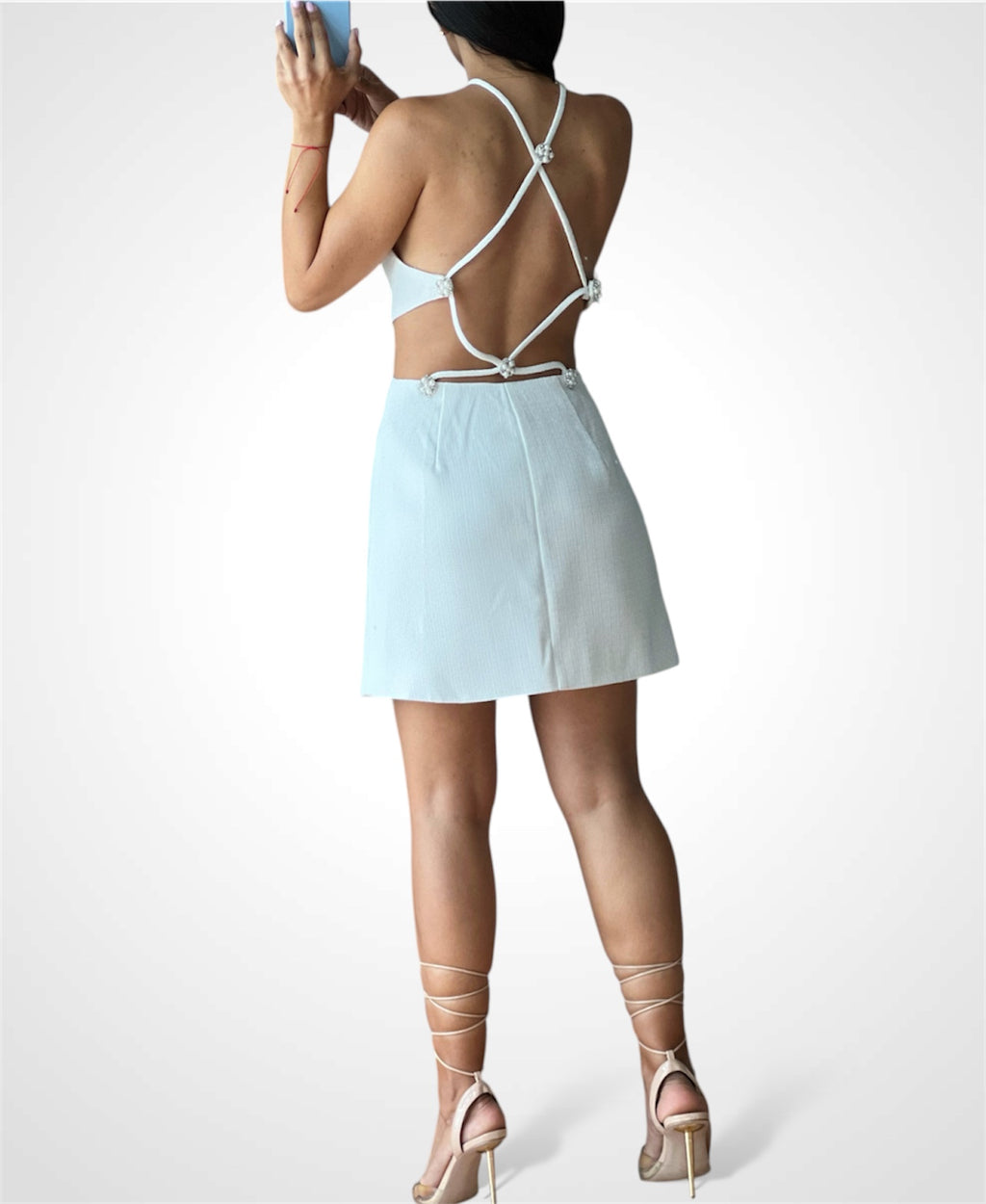 RHINESTONE OPEN BACK MINI DRESS