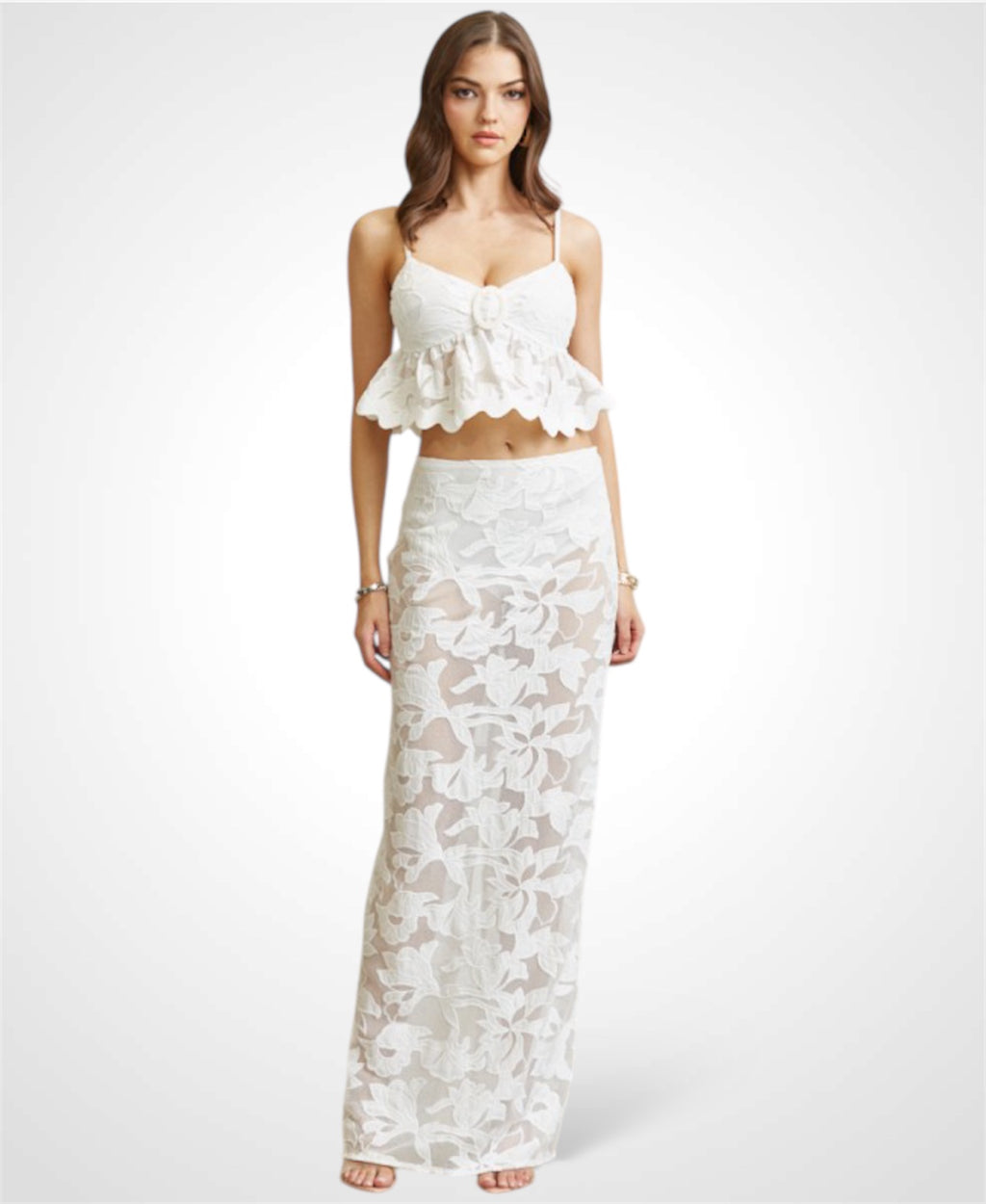 Floral Crochet Lace Top-Skirt