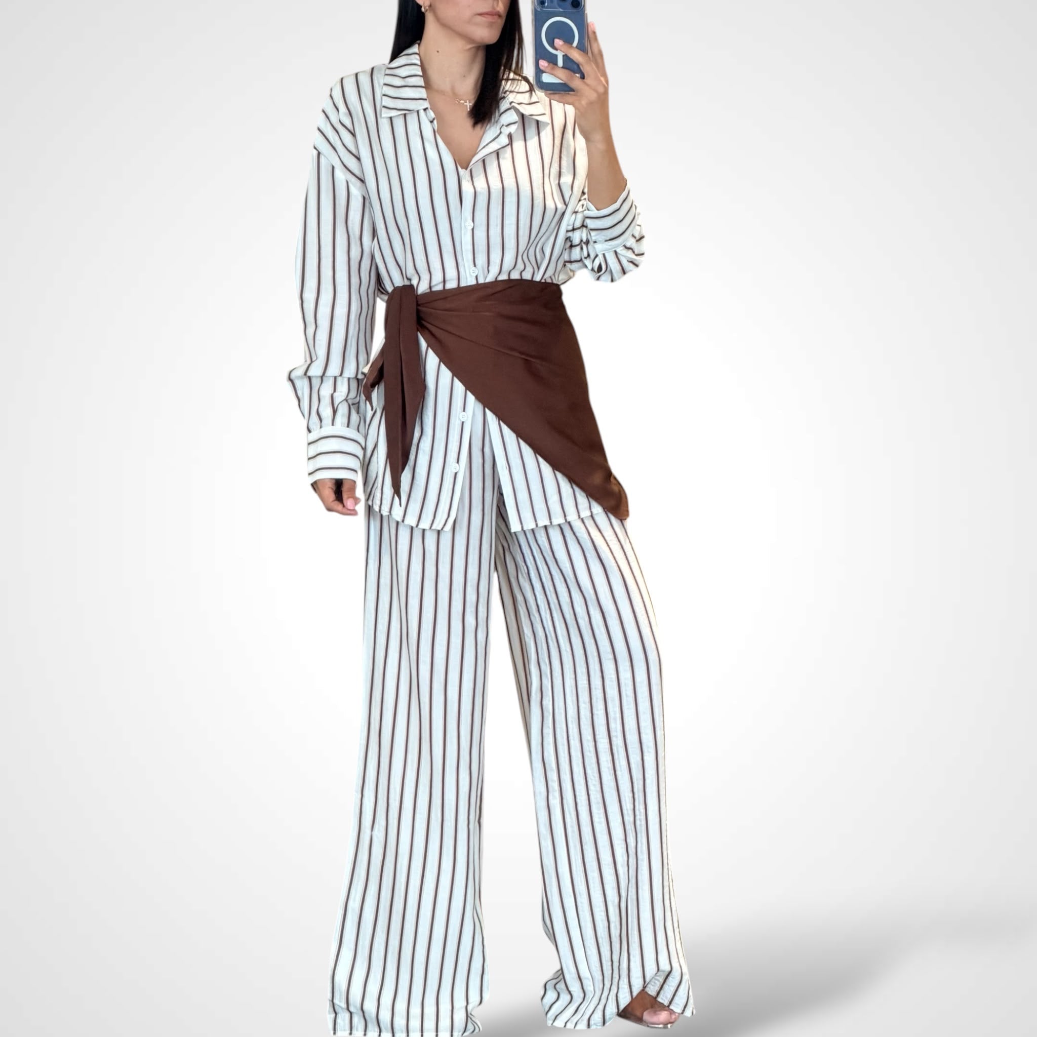 Striped Wrap Wide-Leg Set-1