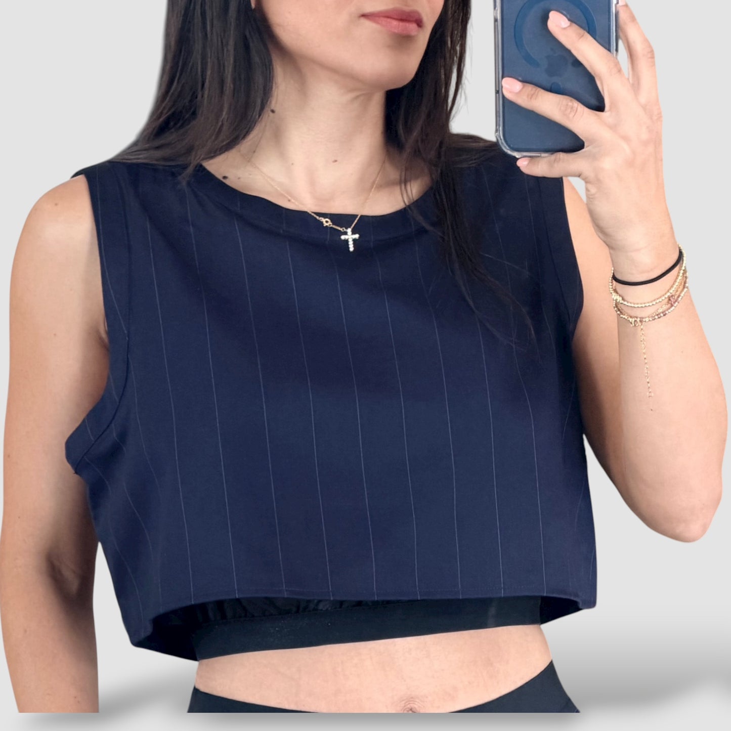 PIN STRIPE ELASTIC WAISTBAND TANK TOP