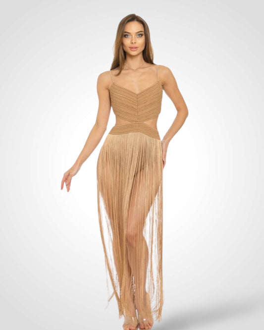 Crochet V Neck Cutout Fringe Bodysuit