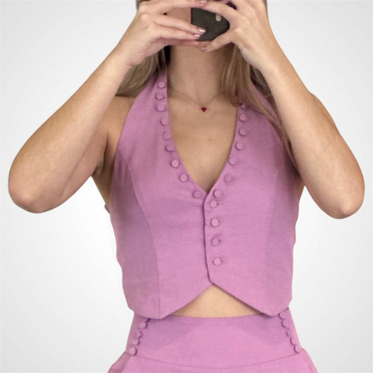 Halter Vest Top with Buttons Detail