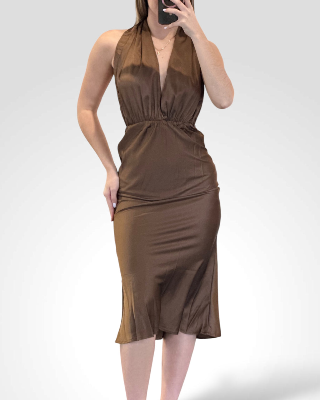 HALTER RIBBON BACK DRESS