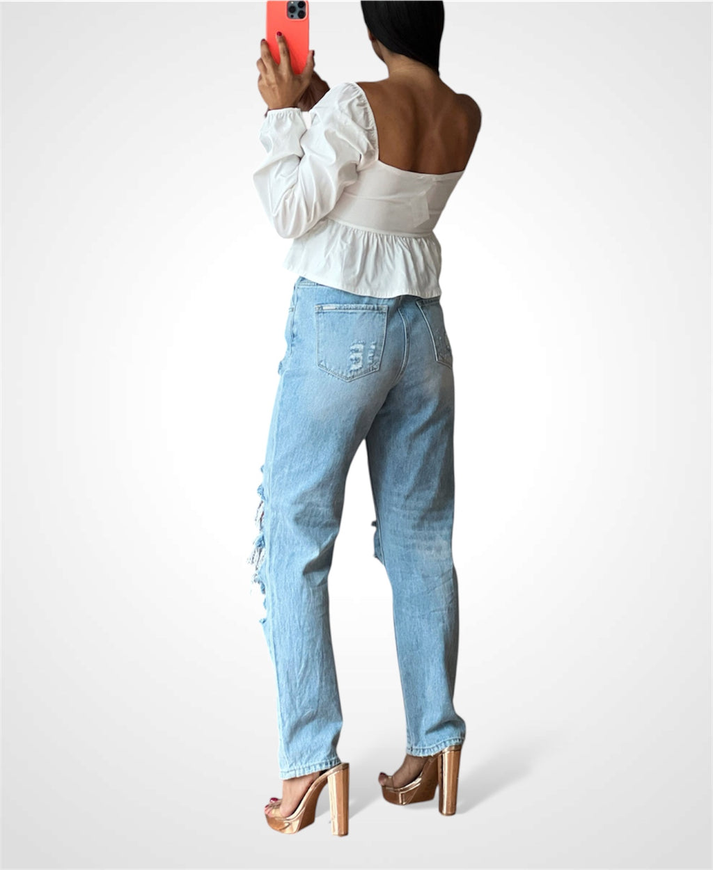 ROSETTE FRONT BALLOON SLEEVE BABY DOLL TOP