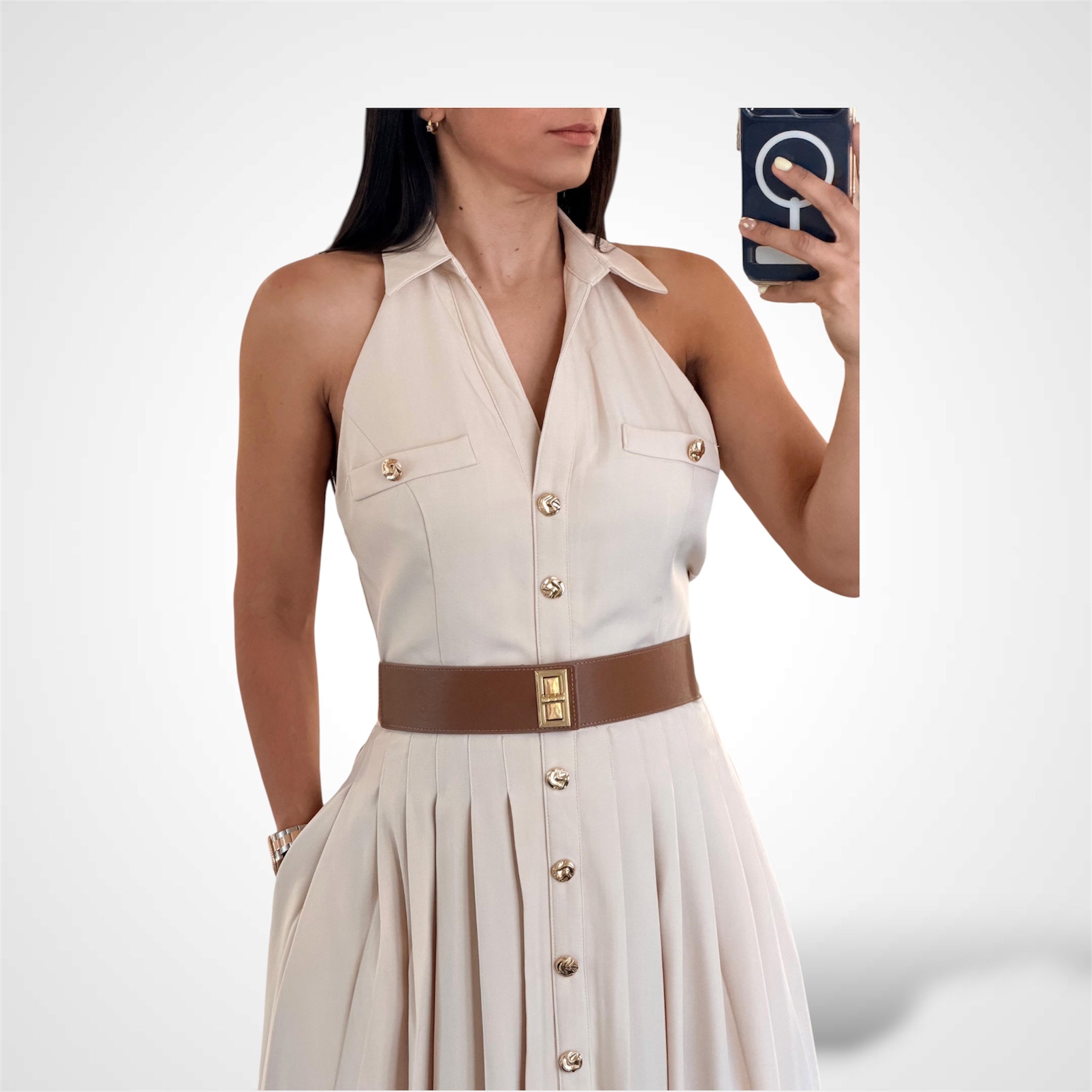 VEST BELTED PLEATED DRESS-2