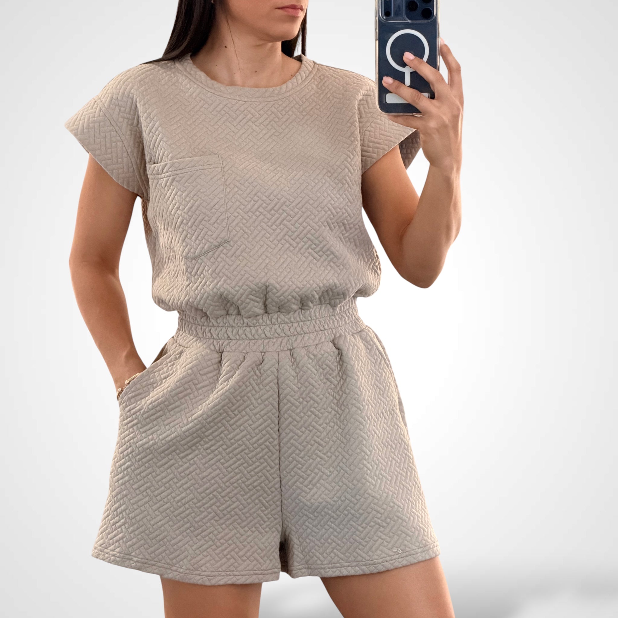 Mocha Drop Shoulder Textured Heavy Knit Romper•-2