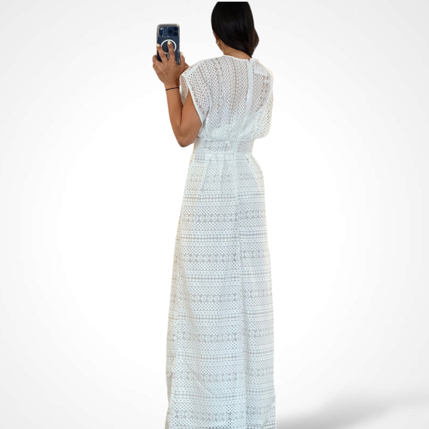 Short Sleeve V-neck Lace Detailed Maxi Dress