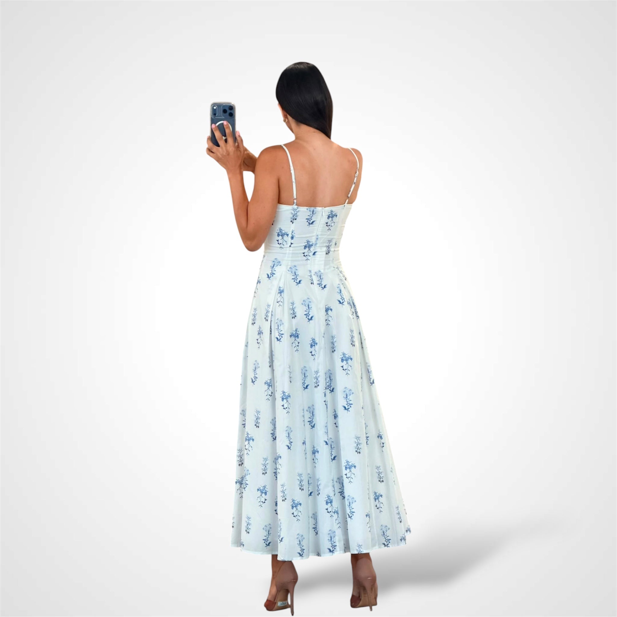 Floral Printed Strap Midi Dress-3