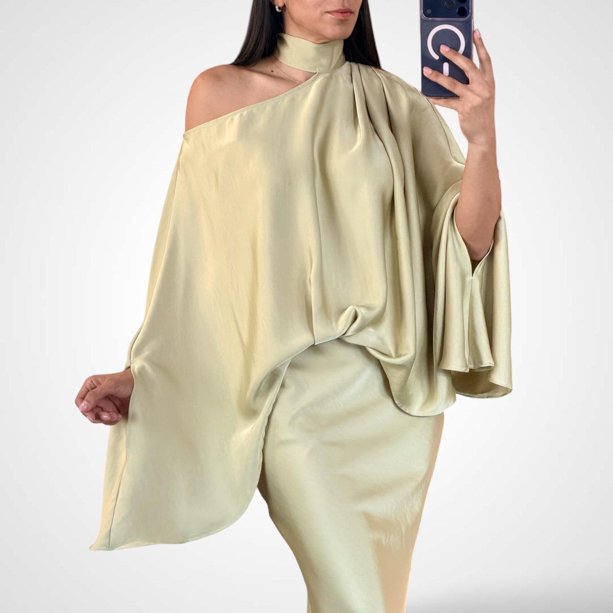 Olive Satin Asymmetrical Dress-2