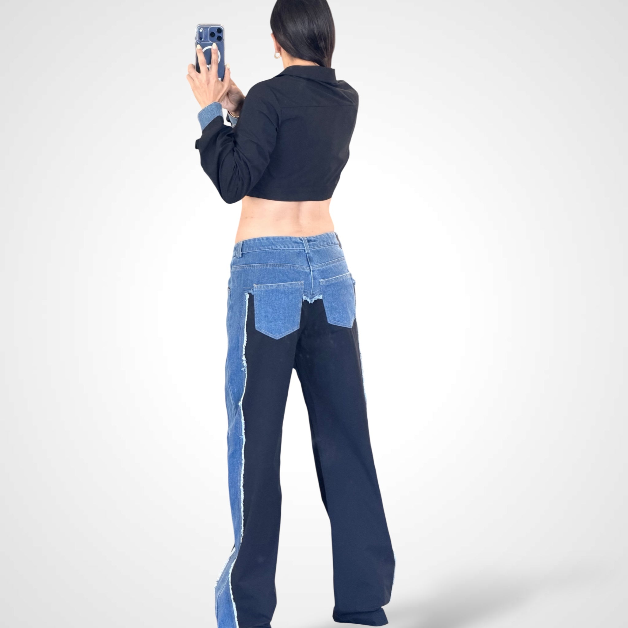 Shelly Denim Contrast Crop Shirt & Pants Set•-3