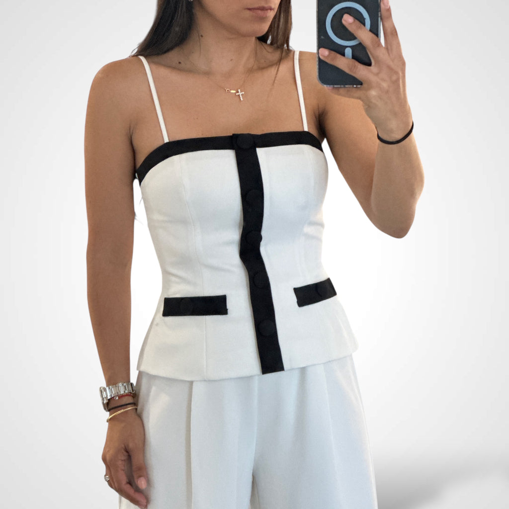 OFF WHITE BUTTON DOWN CAMI AND WIDE LEG PANTS SET