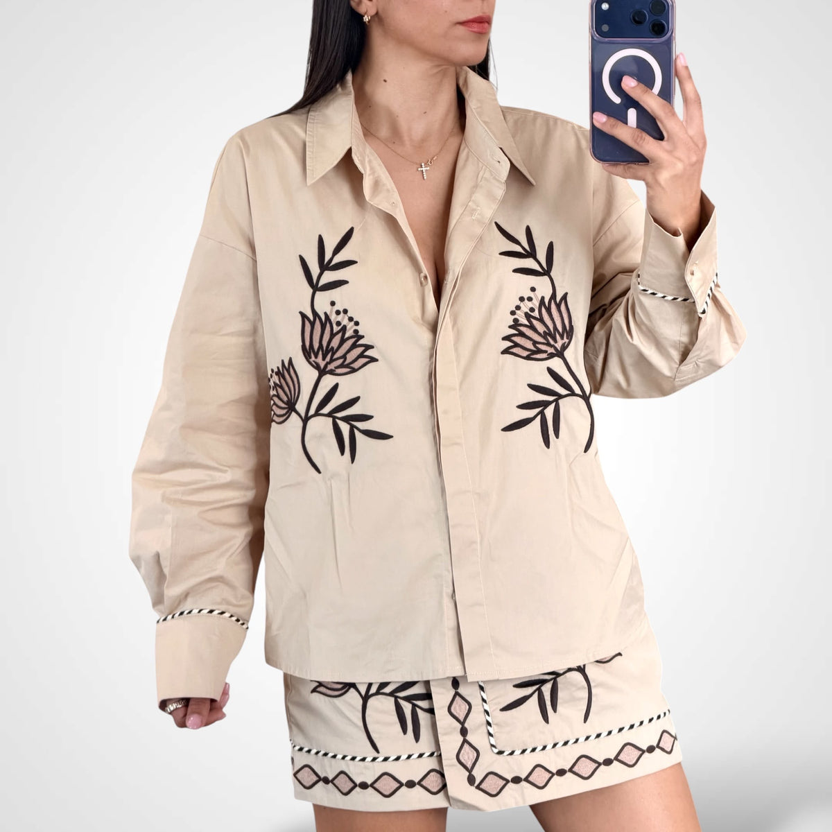 Taupe Embroidered Set-3