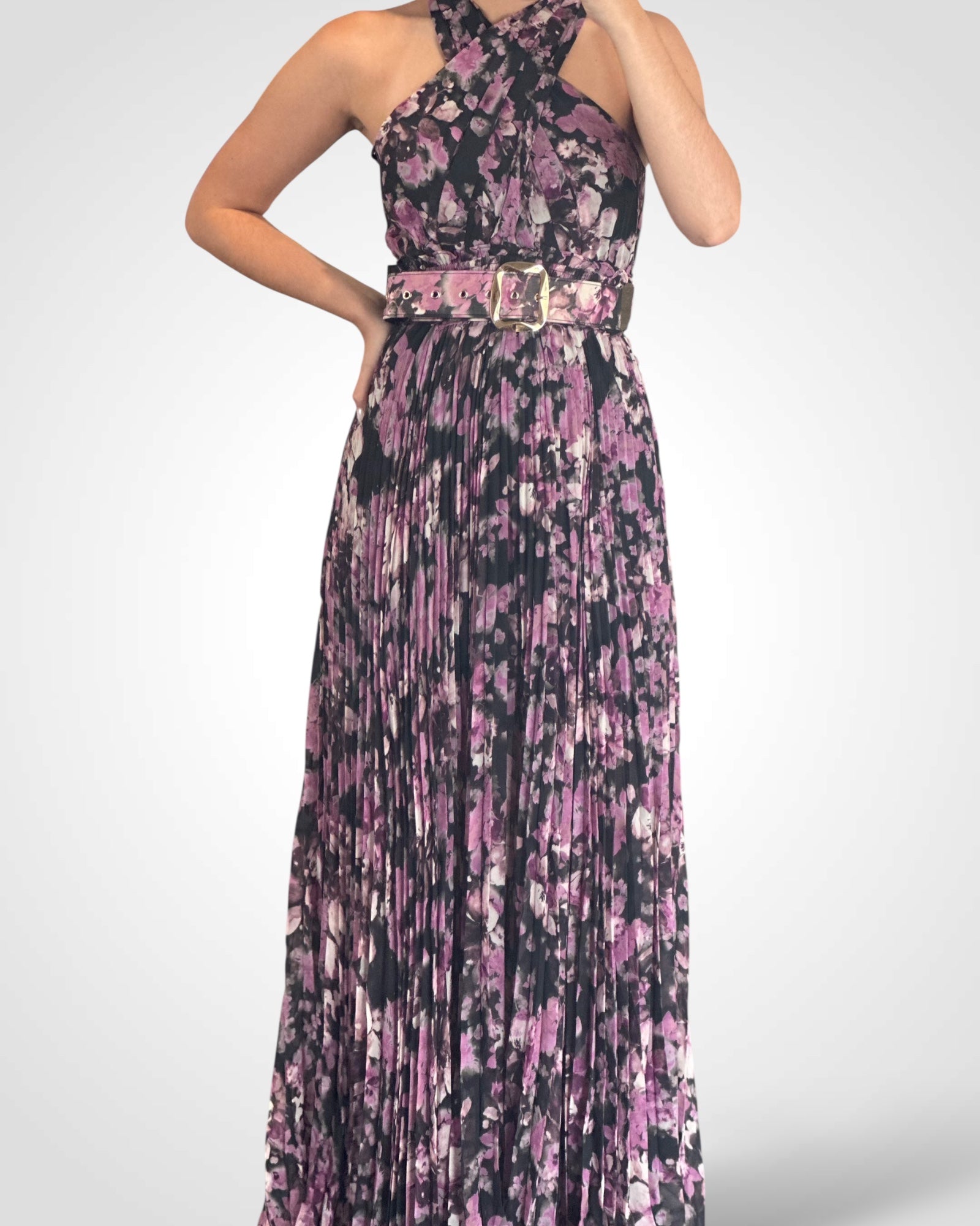 Floral Print Pleats Maxi Dress