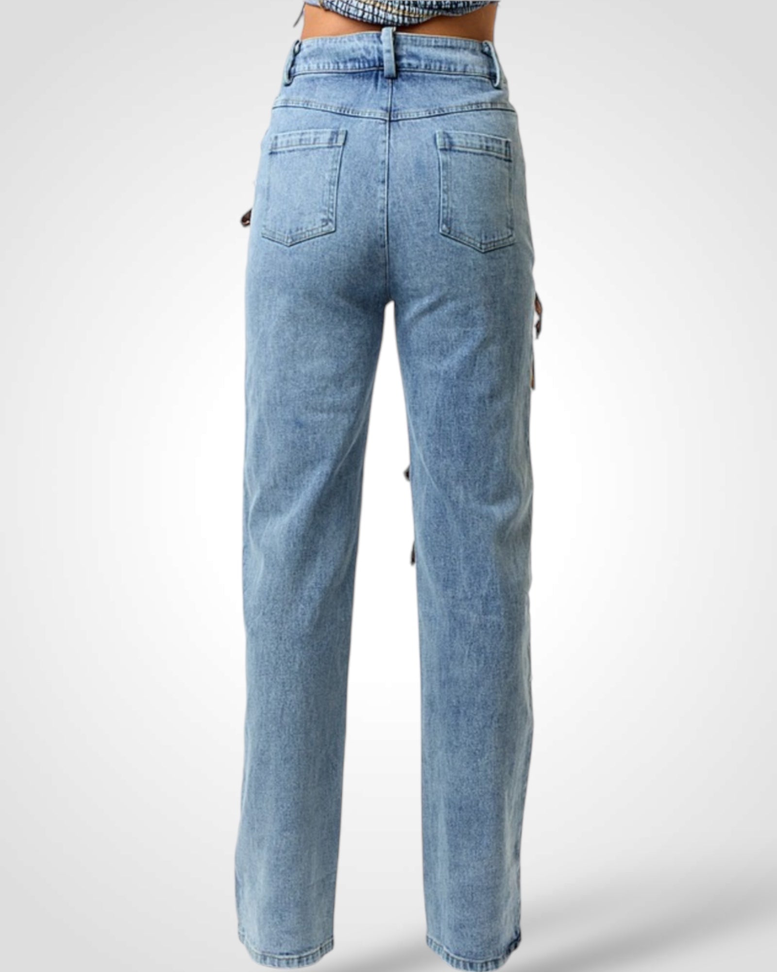 PLAID BOW DETAIL DENIM PANTS