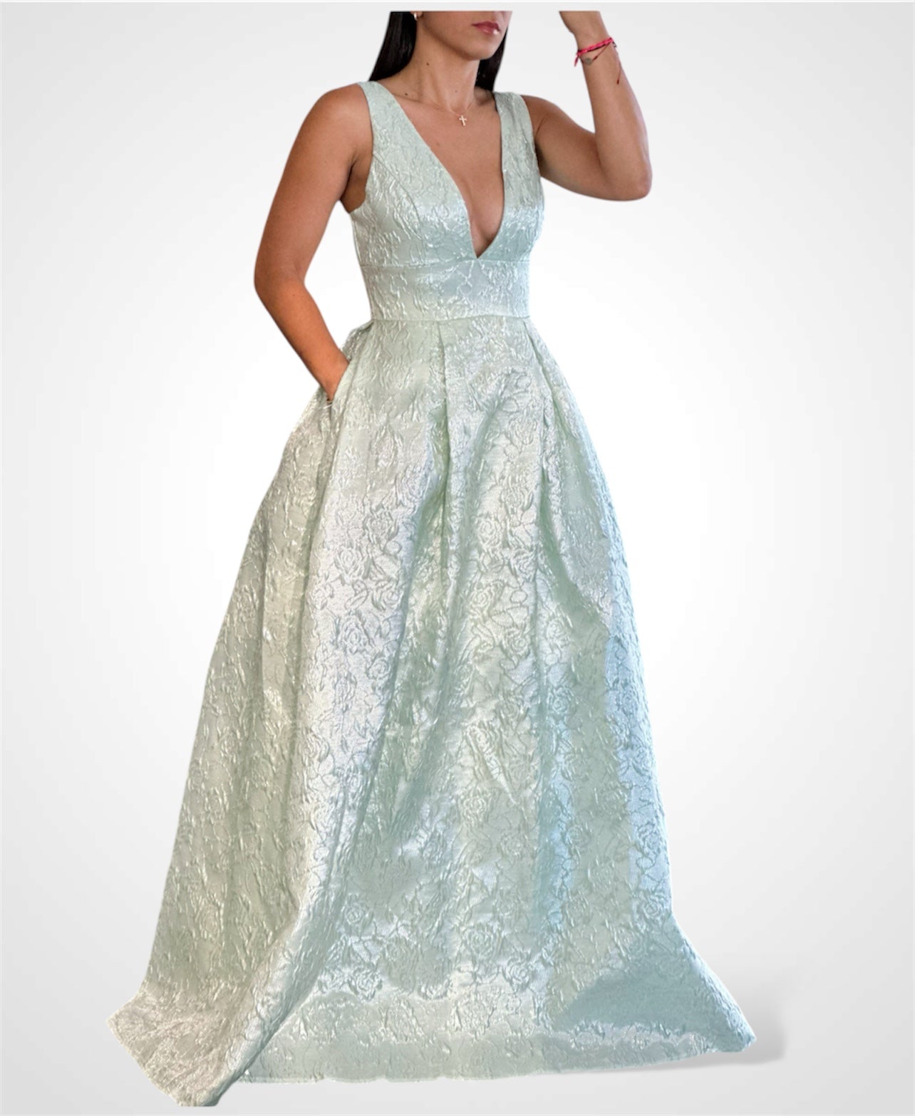 SAGE WOVEN LONG DRESS-1