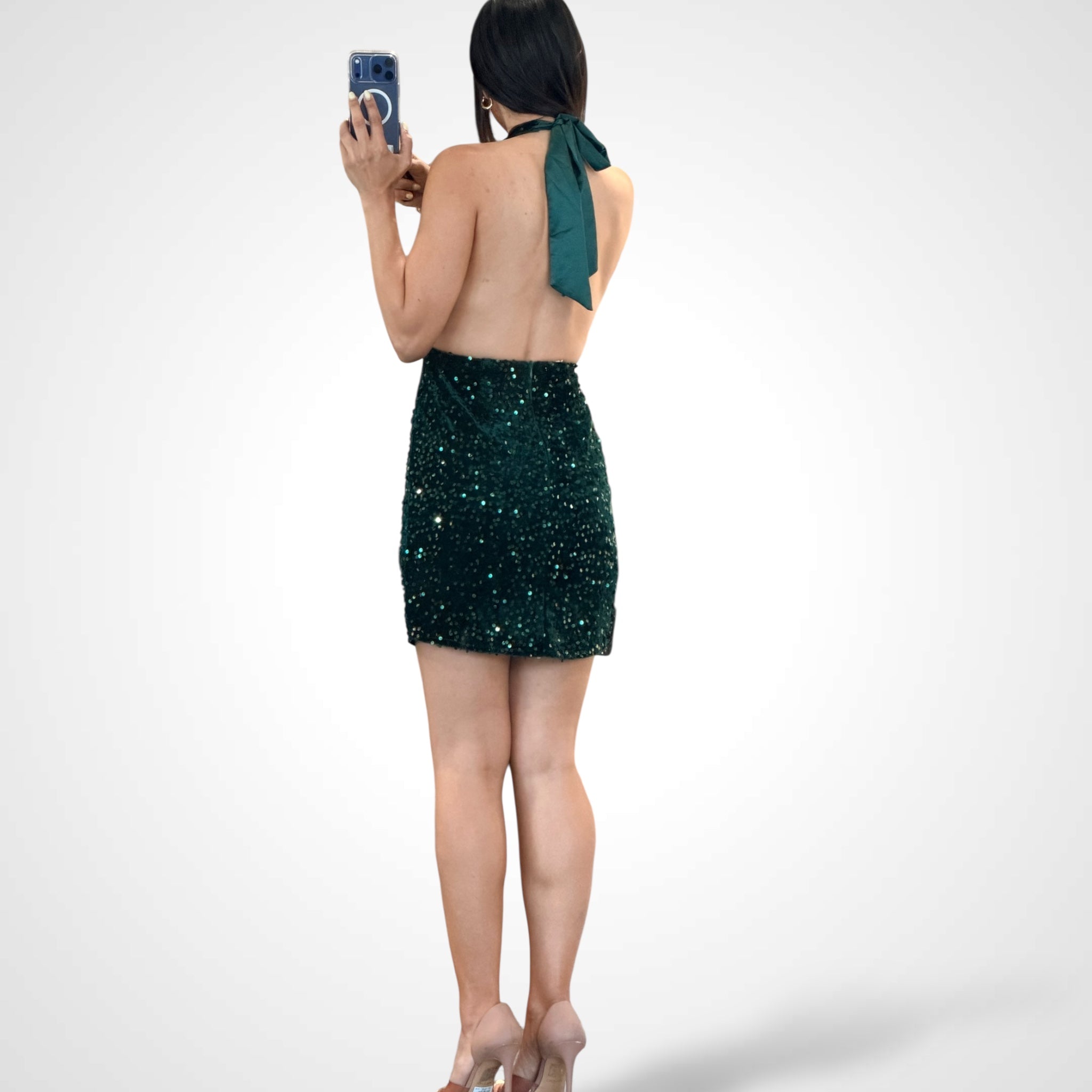 Green Shimmer Sequin Mini Dress•-3