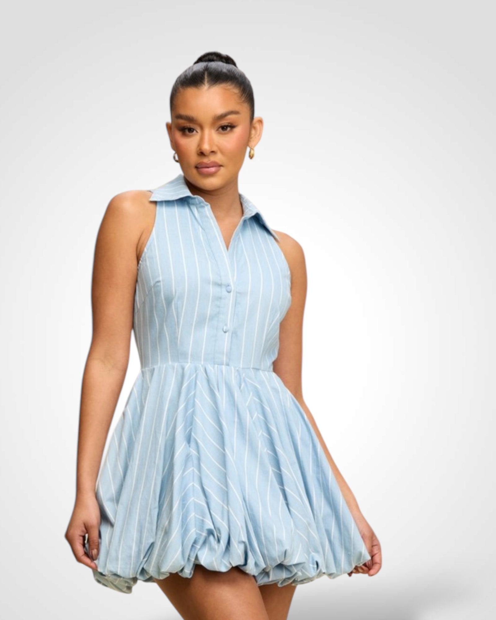 STRIPE TIE FRONT BUBBLE DRESS•-1
