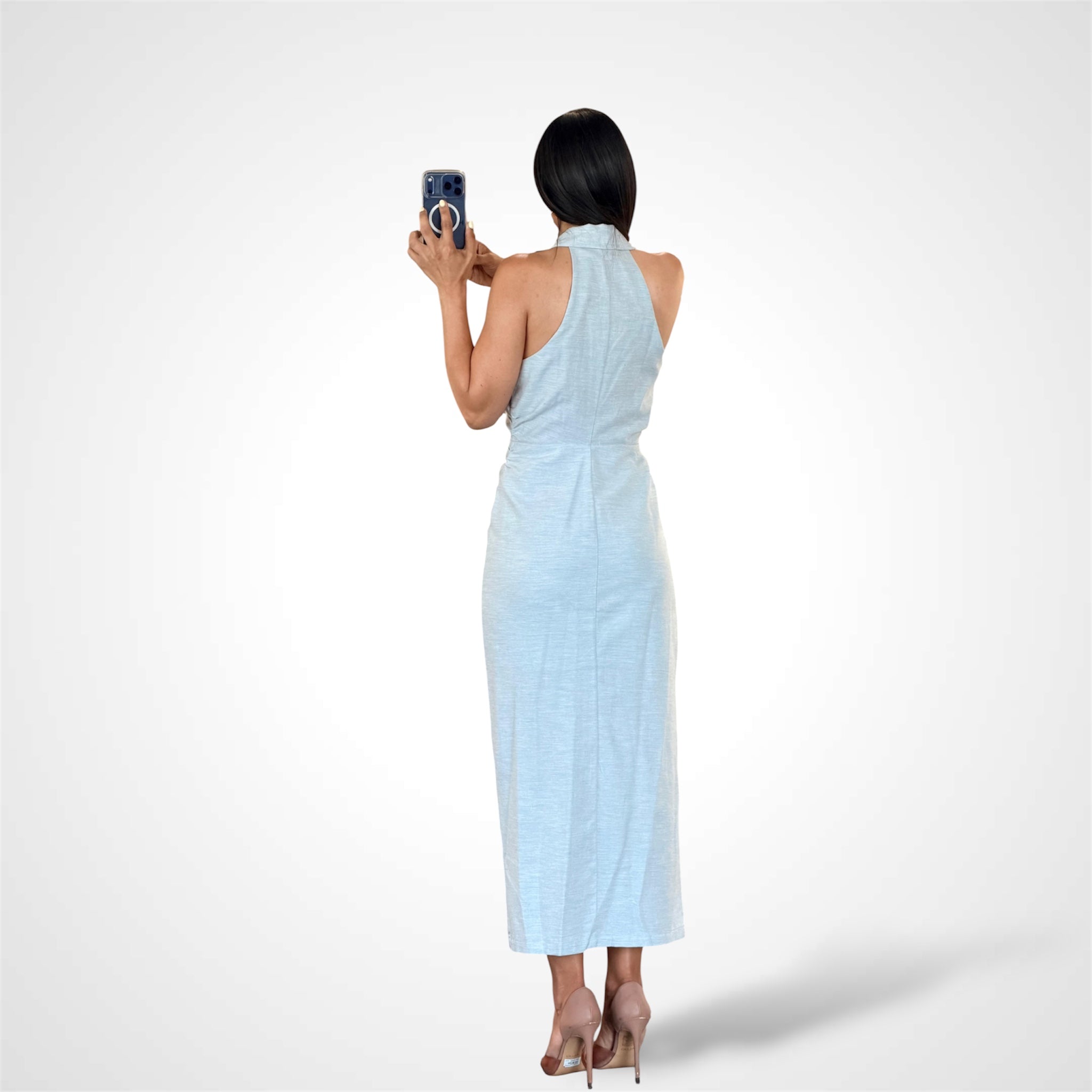 Side Ruched Halter Dress-3
