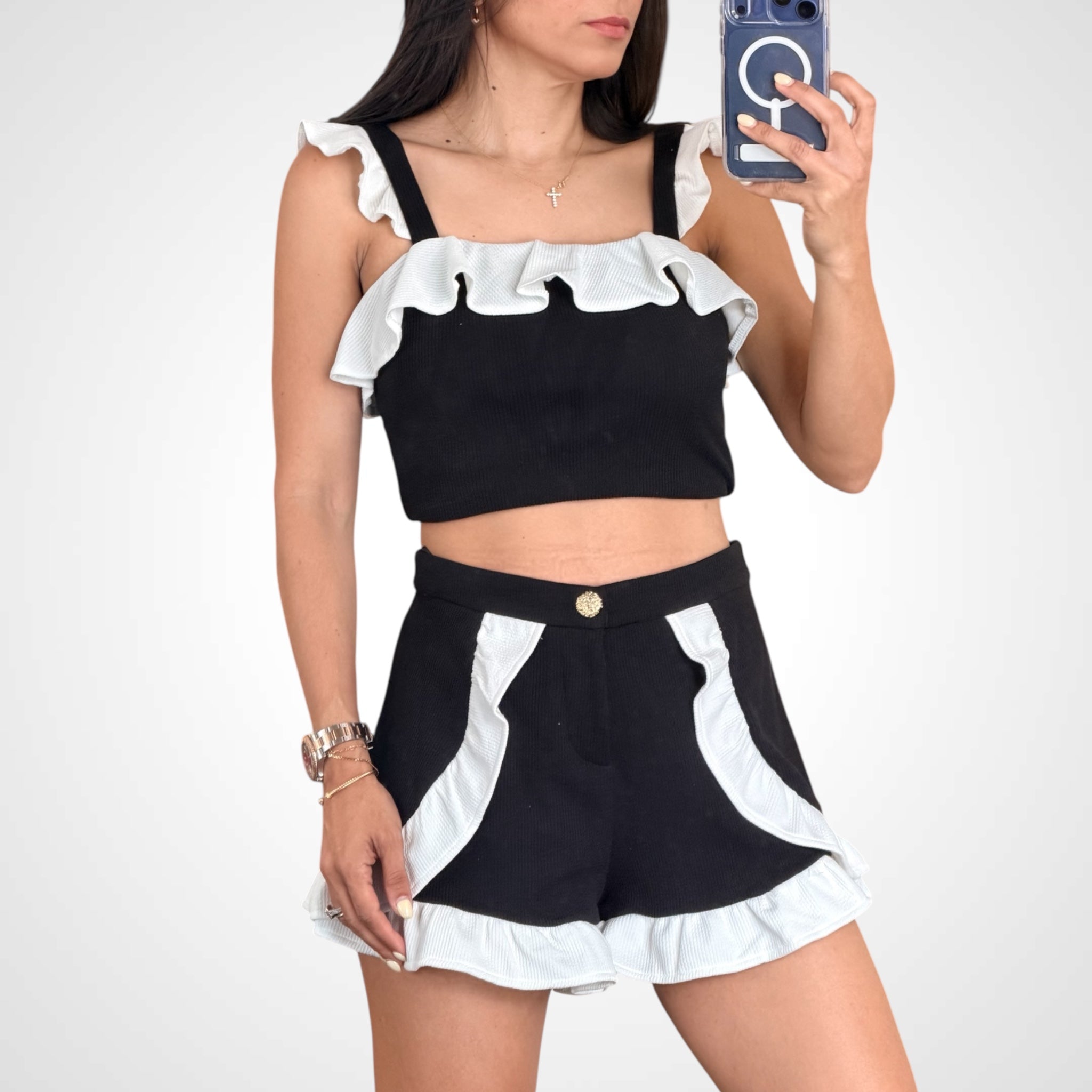 Ponte Knit Ruffle Short Set•