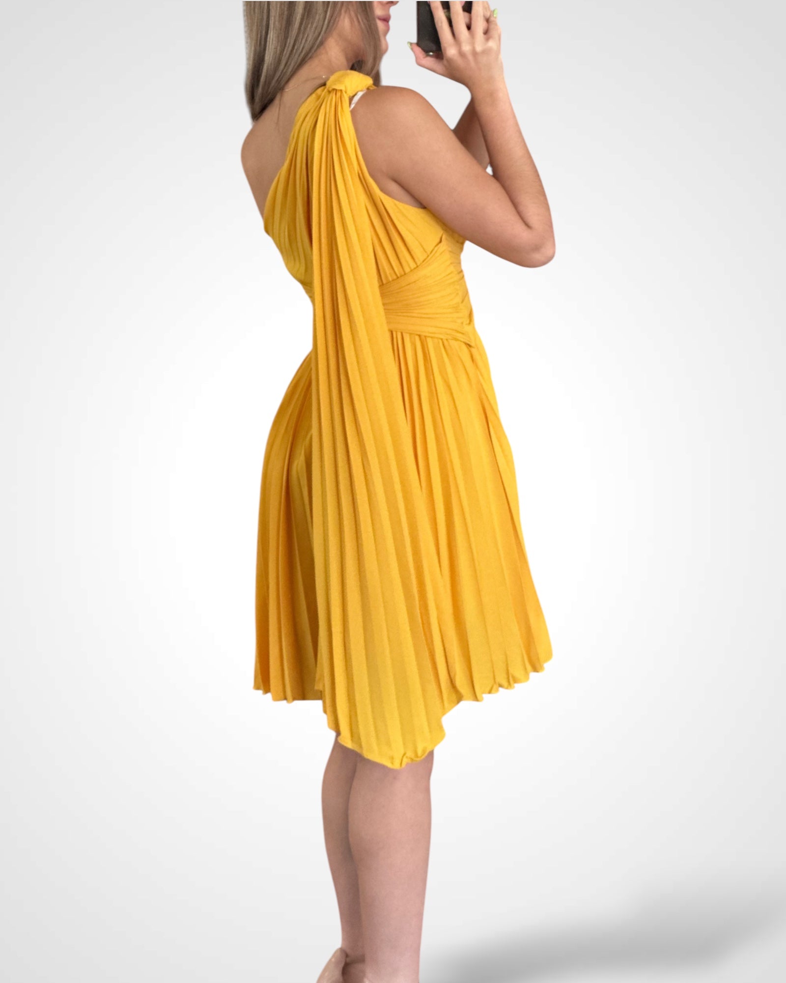 One Shoulder Pleats Short Dress