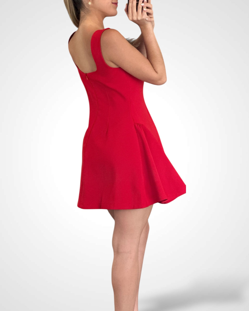 SJQ-Red Square Neck Flare Mini Dress