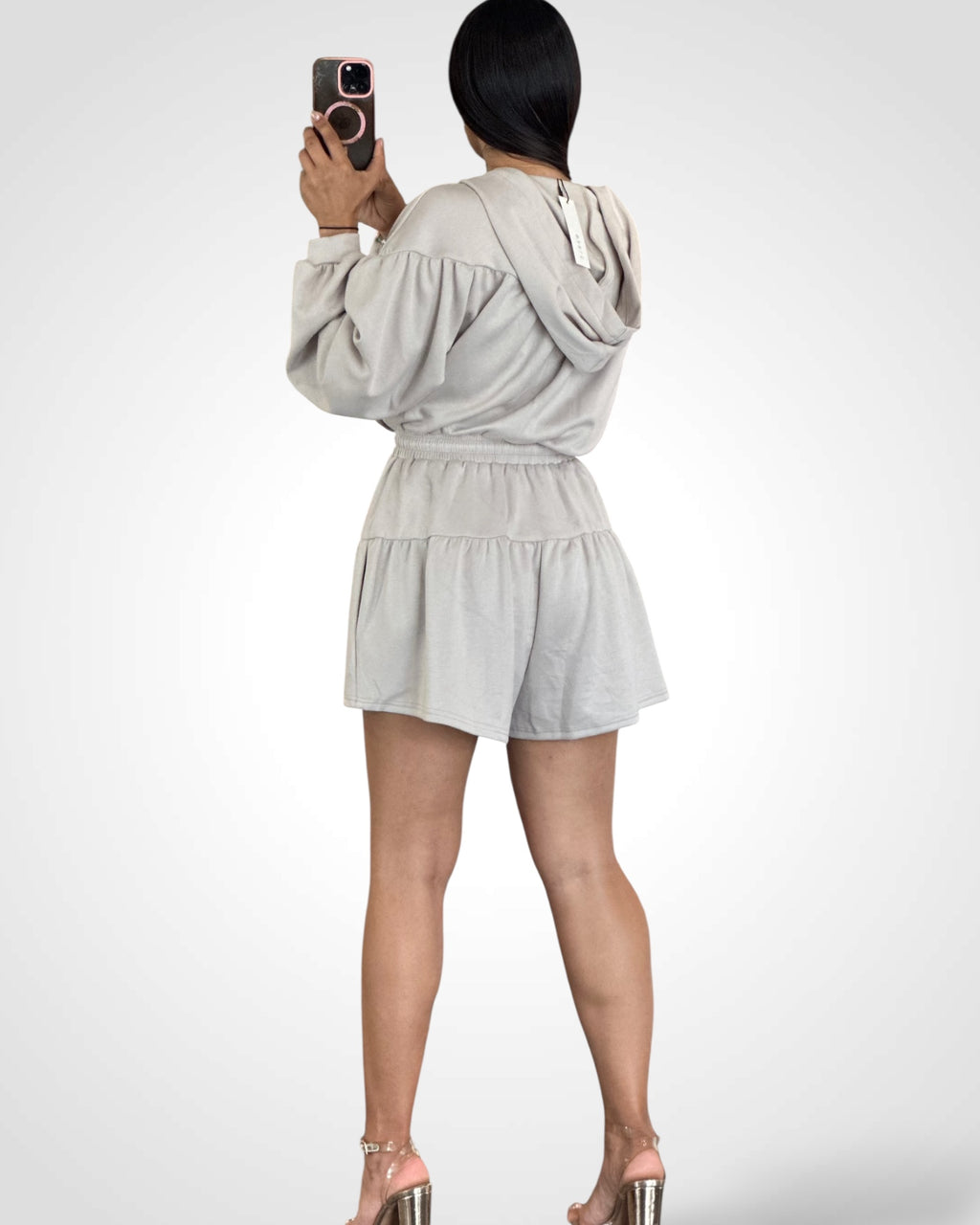 Stone Zip Front Hooded Romper