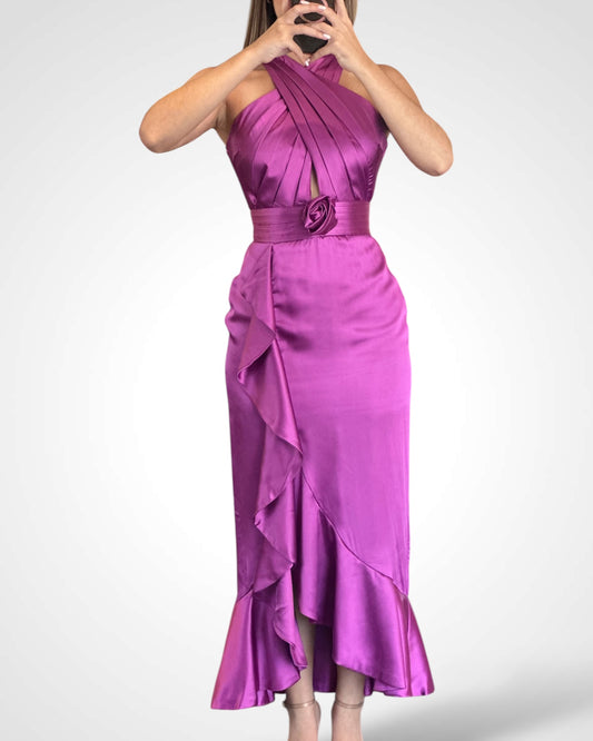 Halter High Low Midi Dress