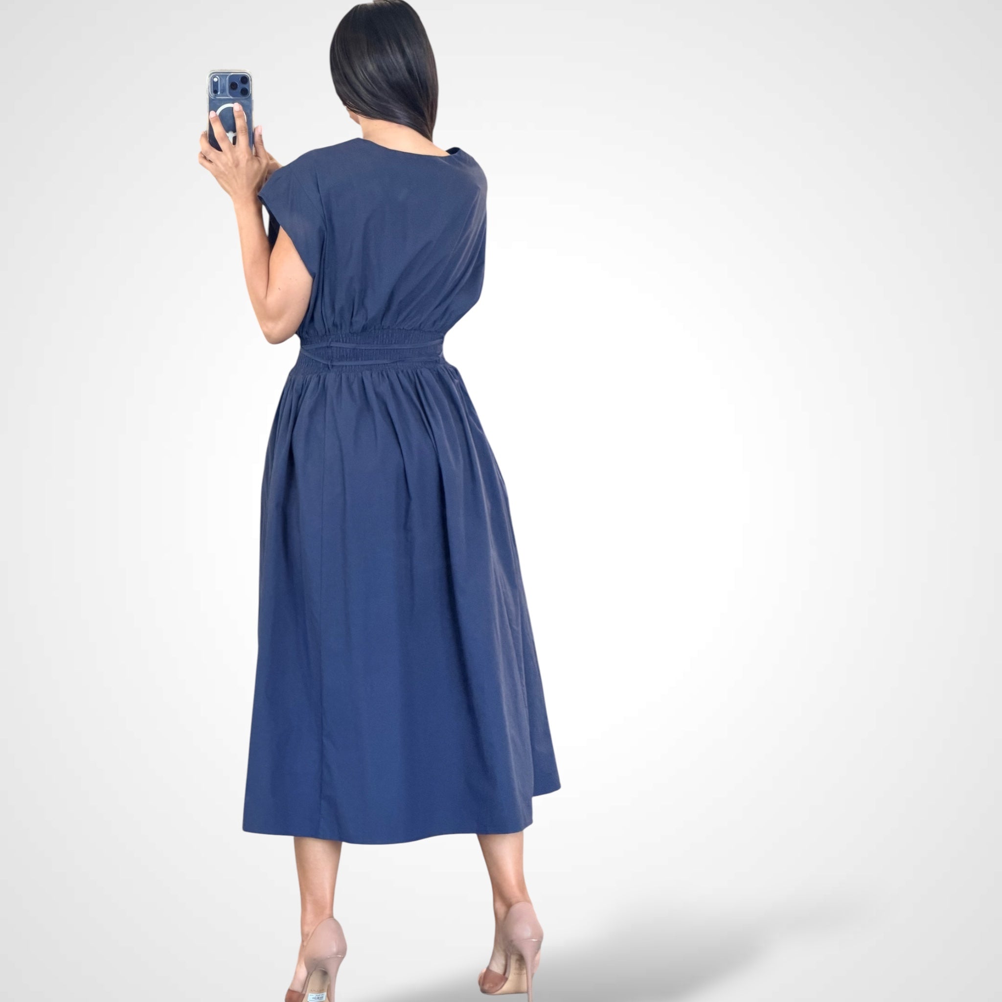 Waisted Pleat Midi Dress-3