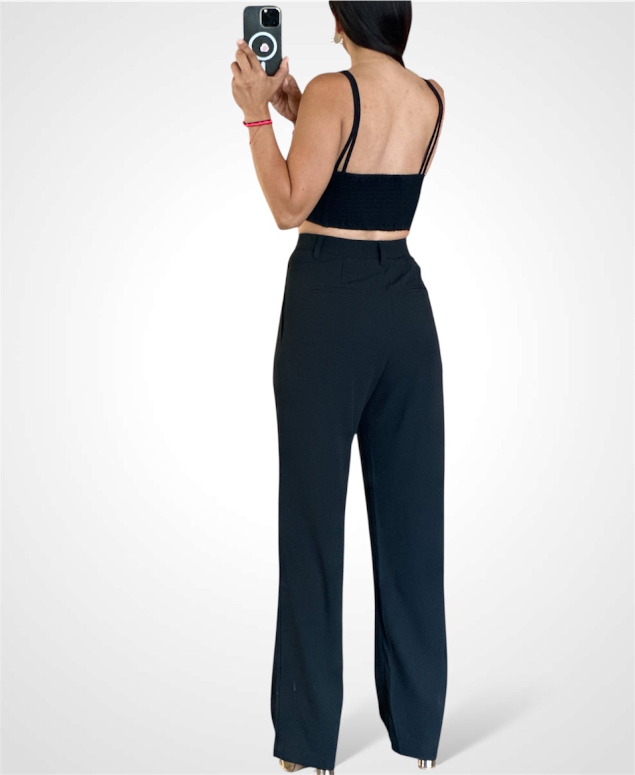 BLACK LINEN RIBBON BRA TOP•-2