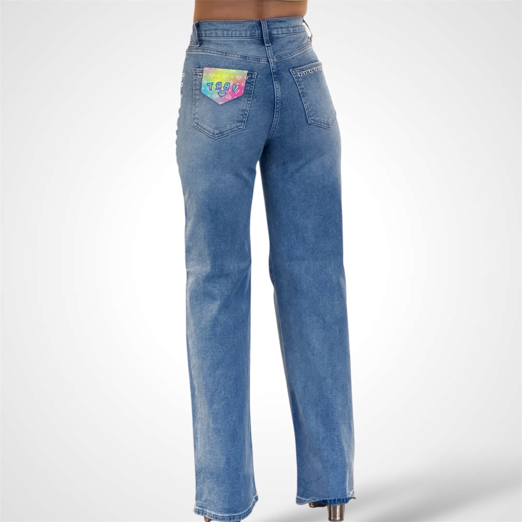 EYELET DETAIL WIDE LEG JEANS-3