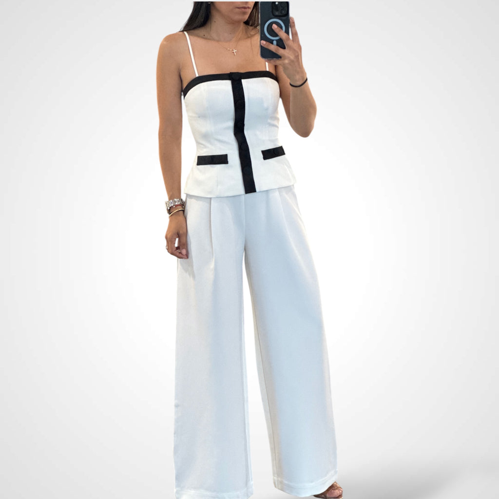 OFF WHITE BUTTON DOWN CAMI AND WIDE LEG PANTS SET