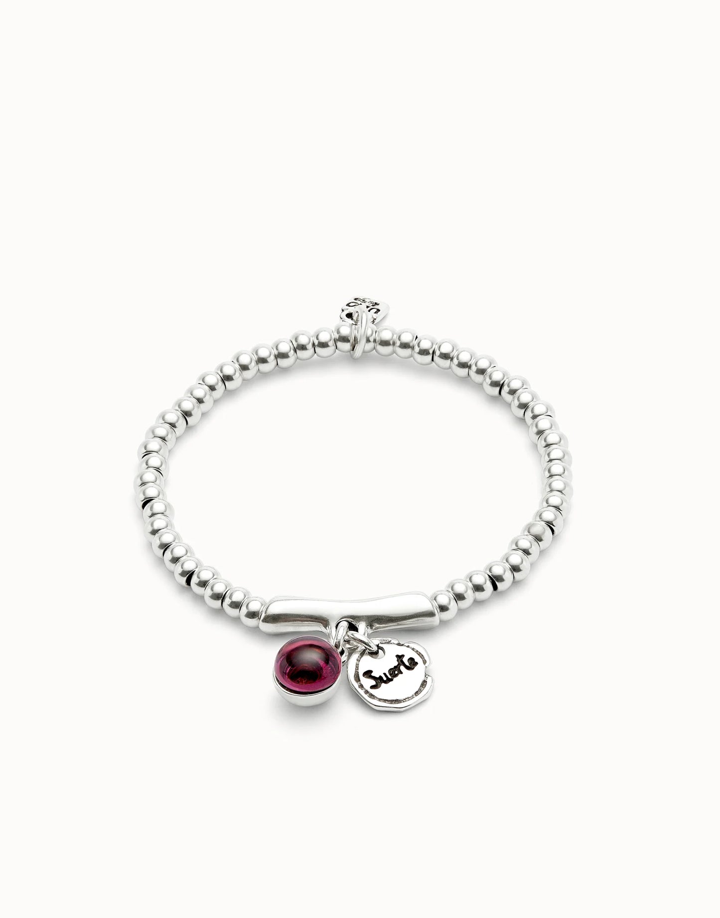 UNO DE 50 - Pulsera bañada en plata de ley, cristal de murano y palabra suerte