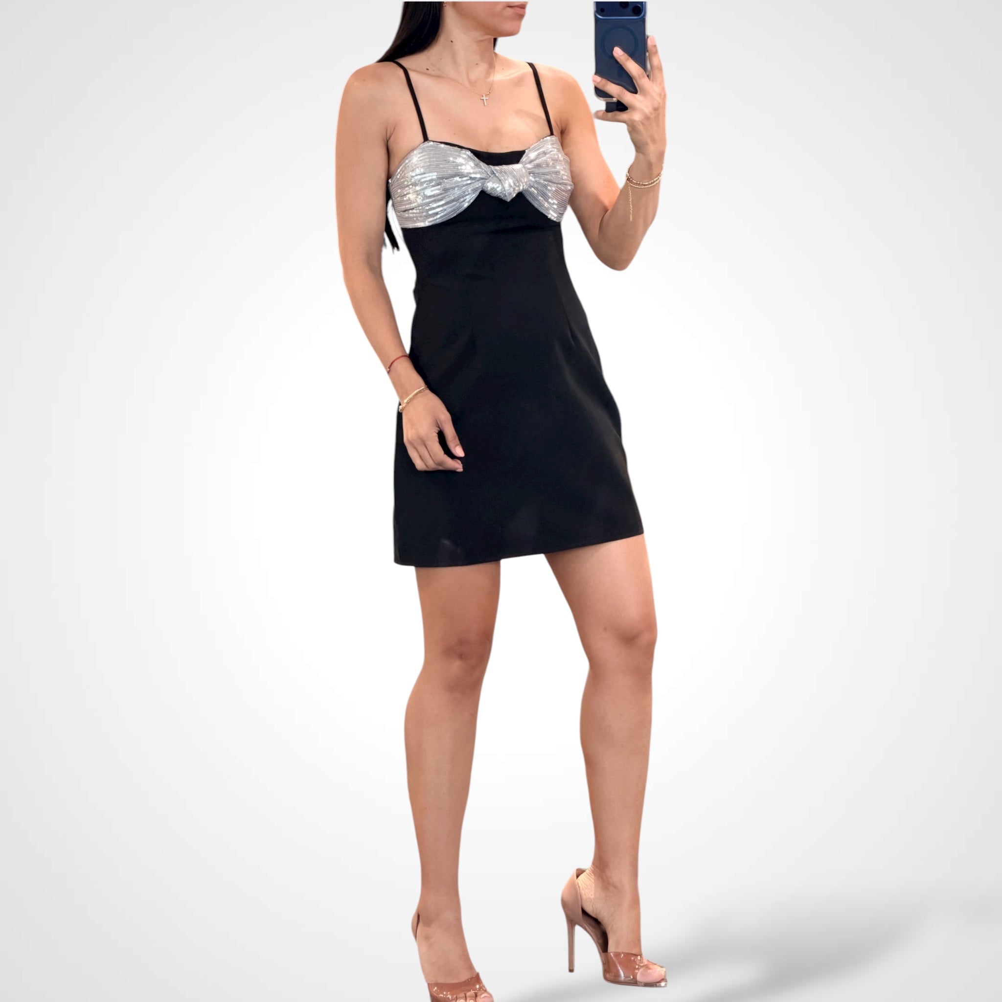 SEQUIN BOW MINI DRESS