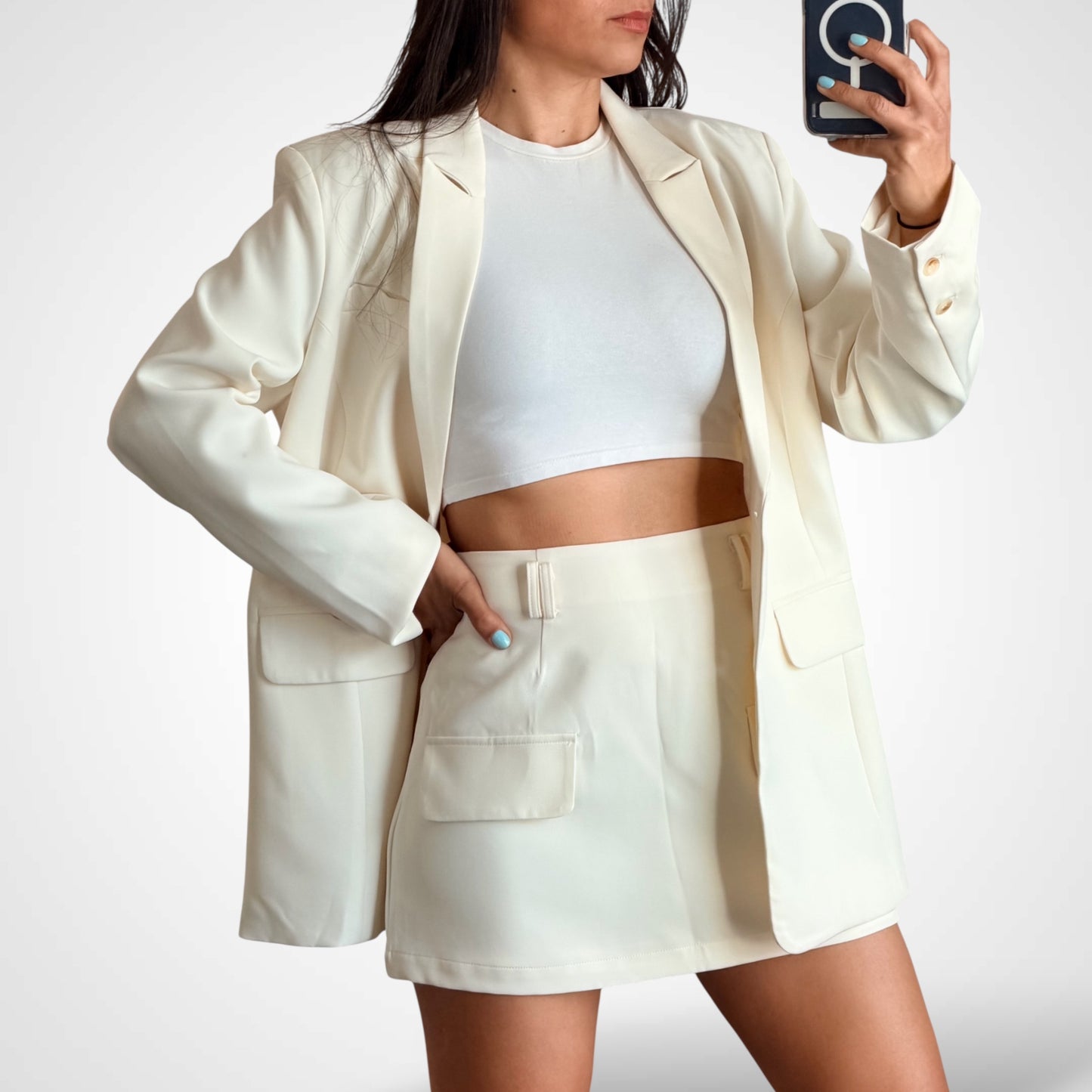 BOYFRIEND BLAZER AND MINI SKIRT SET