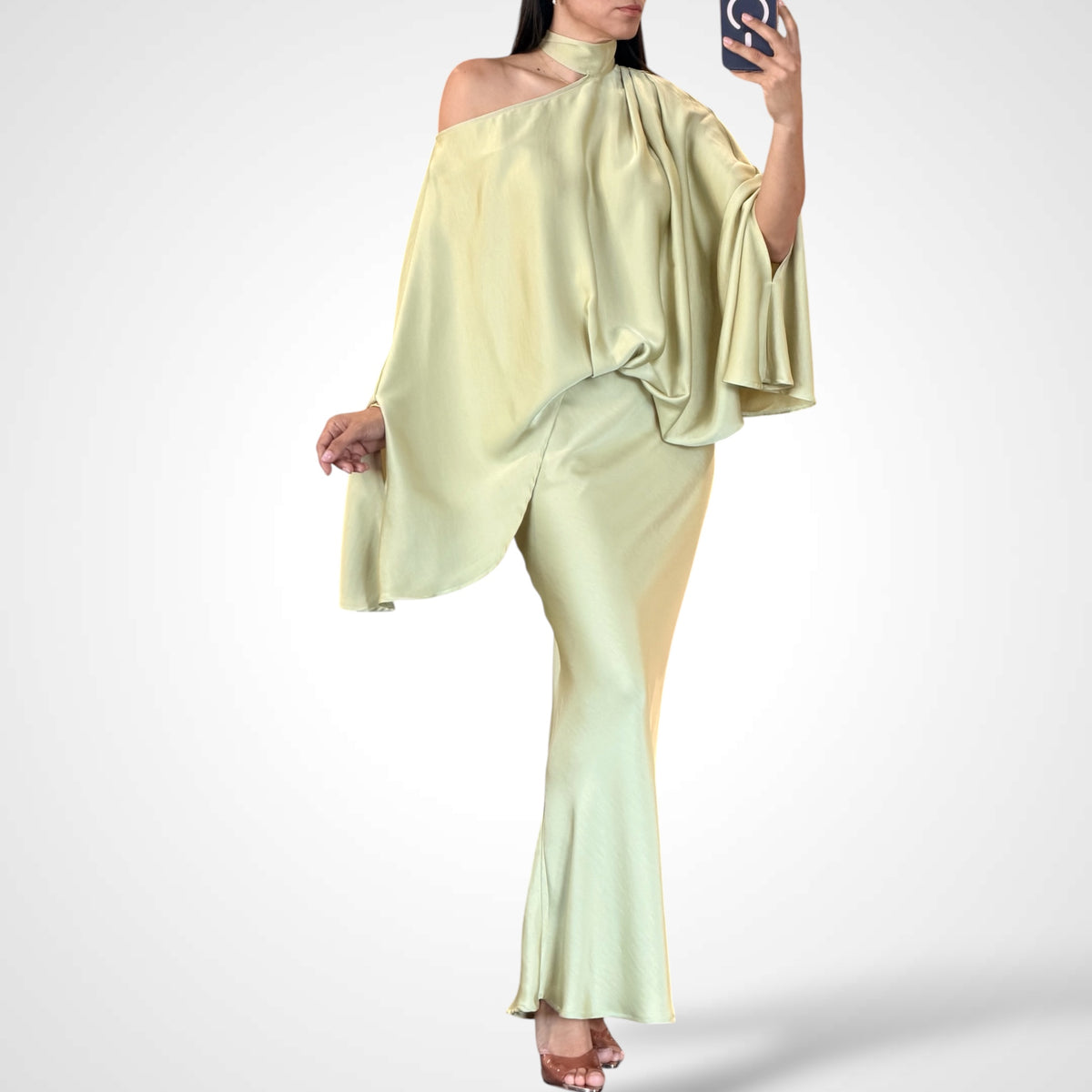 Olive Satin Asymmetrical Dress