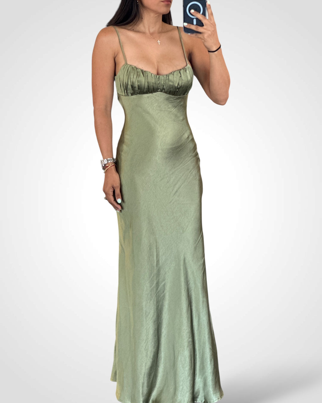 OLIVE SATIN MAXI DRESS