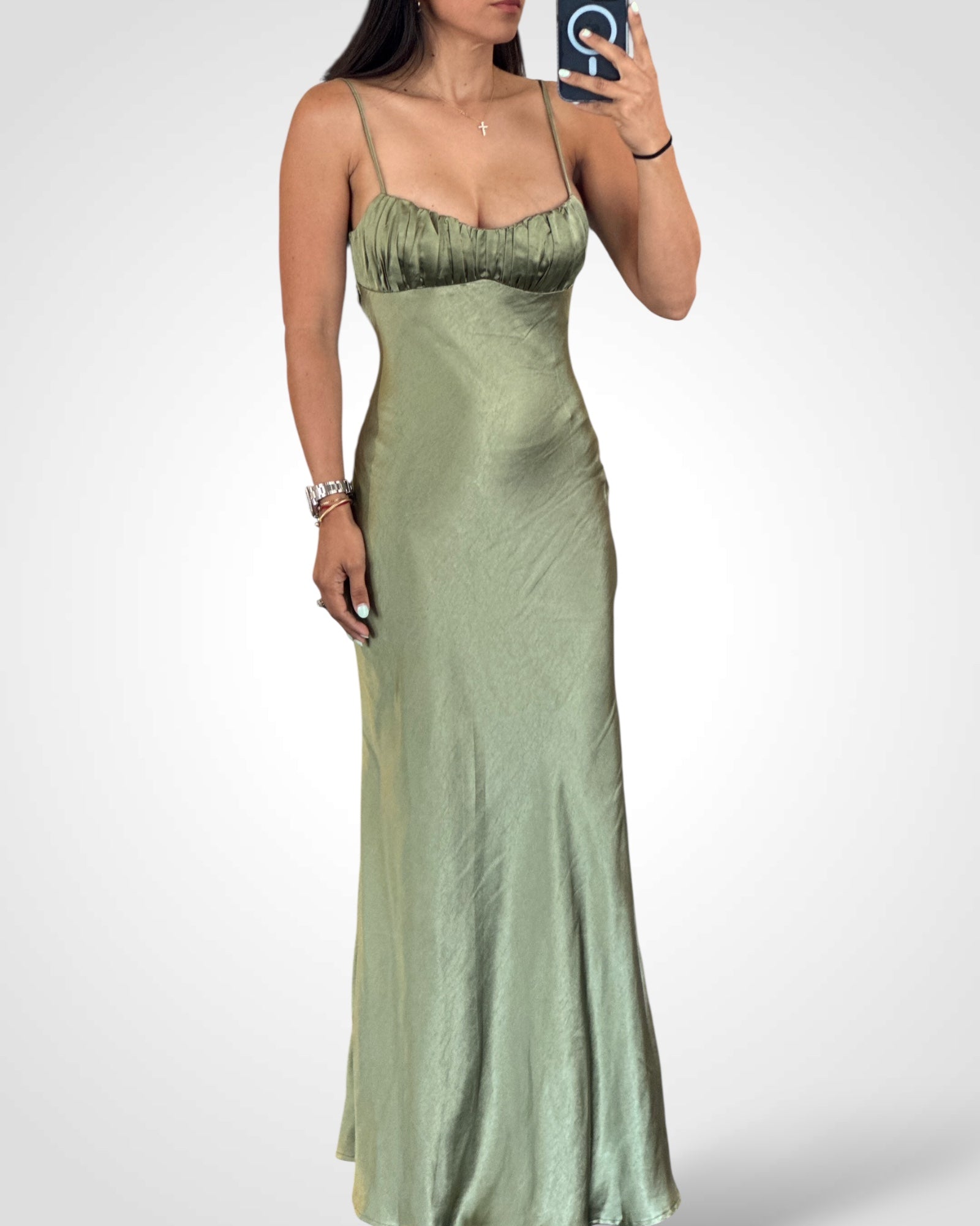 OLIVE SATIN MAXI DRESS