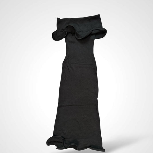 WAVY HEM OFF SHOULDER SWEATER MIDI DRESS