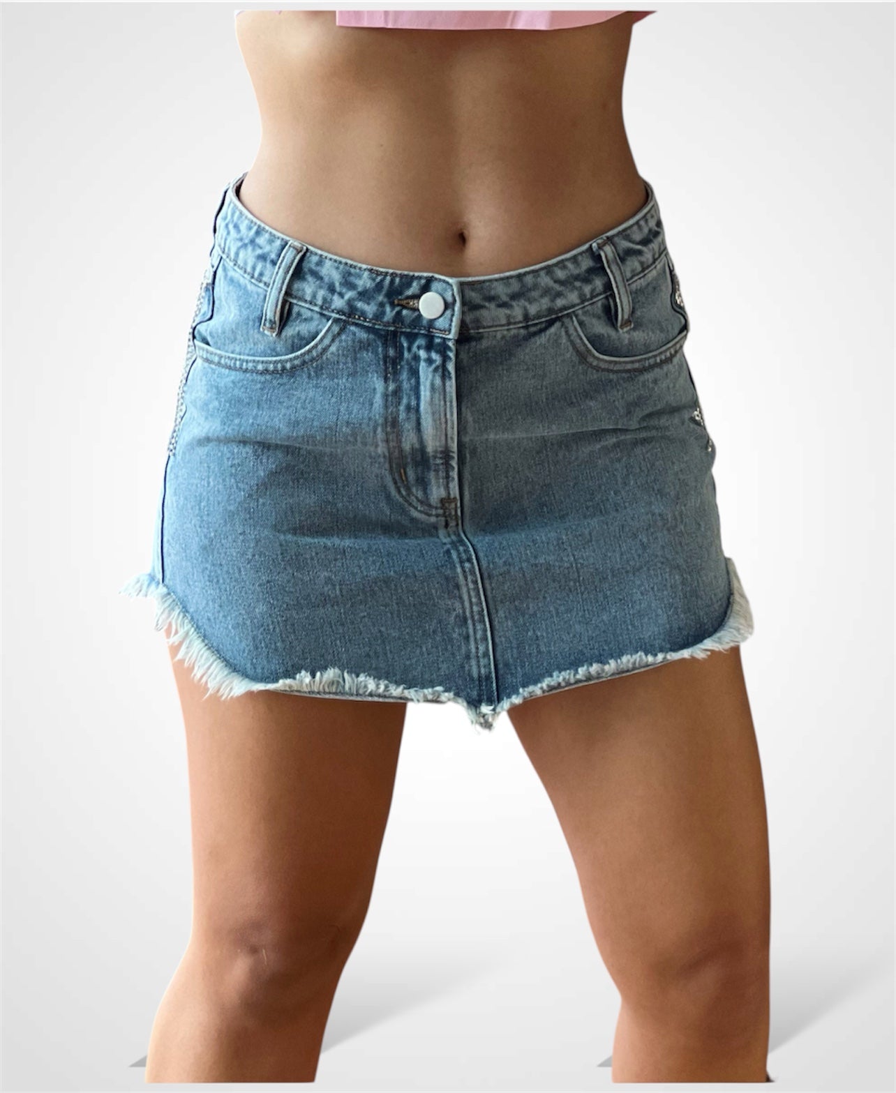 Denim Rhinestones Mini Skirt•
