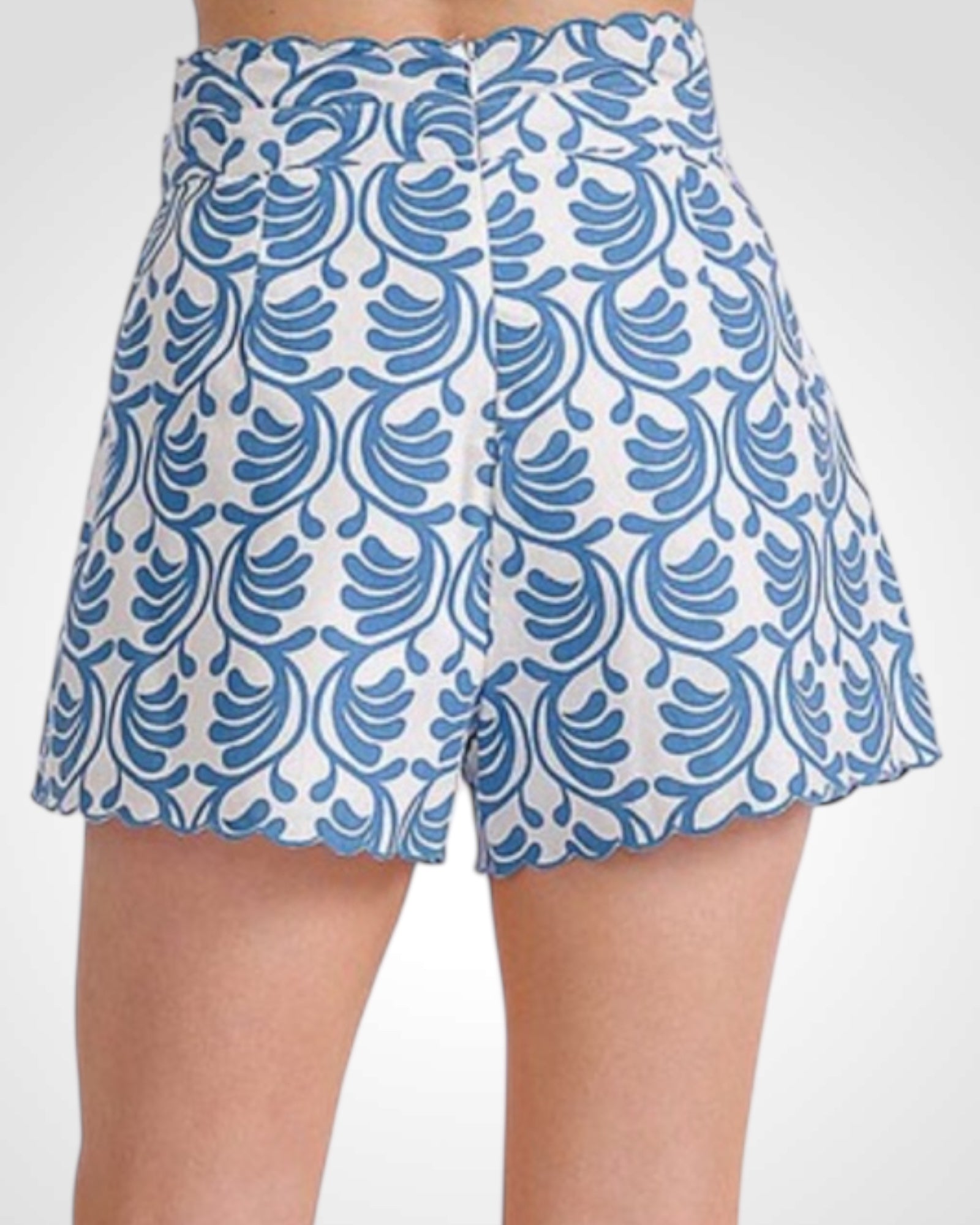 Front Pockets Self Tie Multi Print Mini Shorts (Blue)•-2