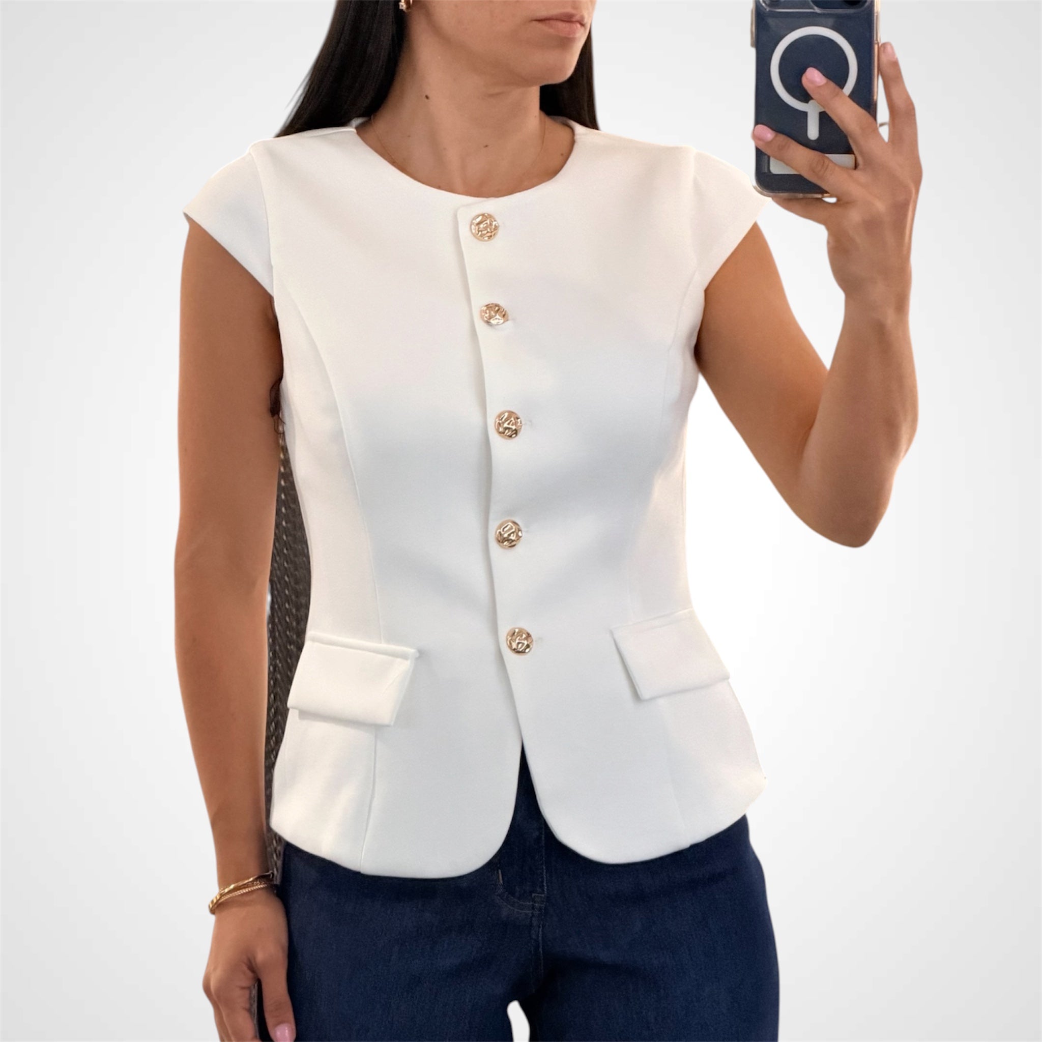 INFINITY CAP SLEEVE FITTED BLAZER TOP-1