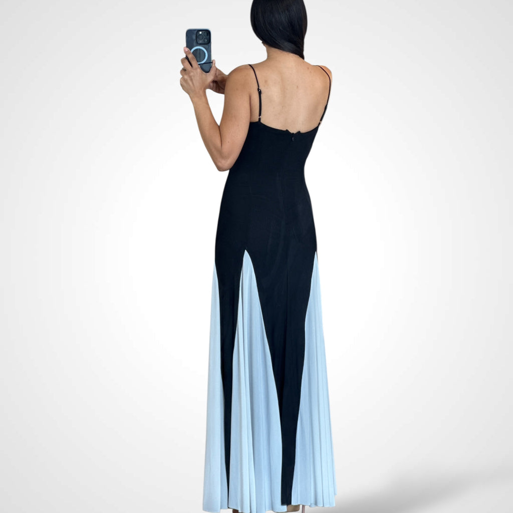 MESH CONTRAST COLOR MAXI DRESS