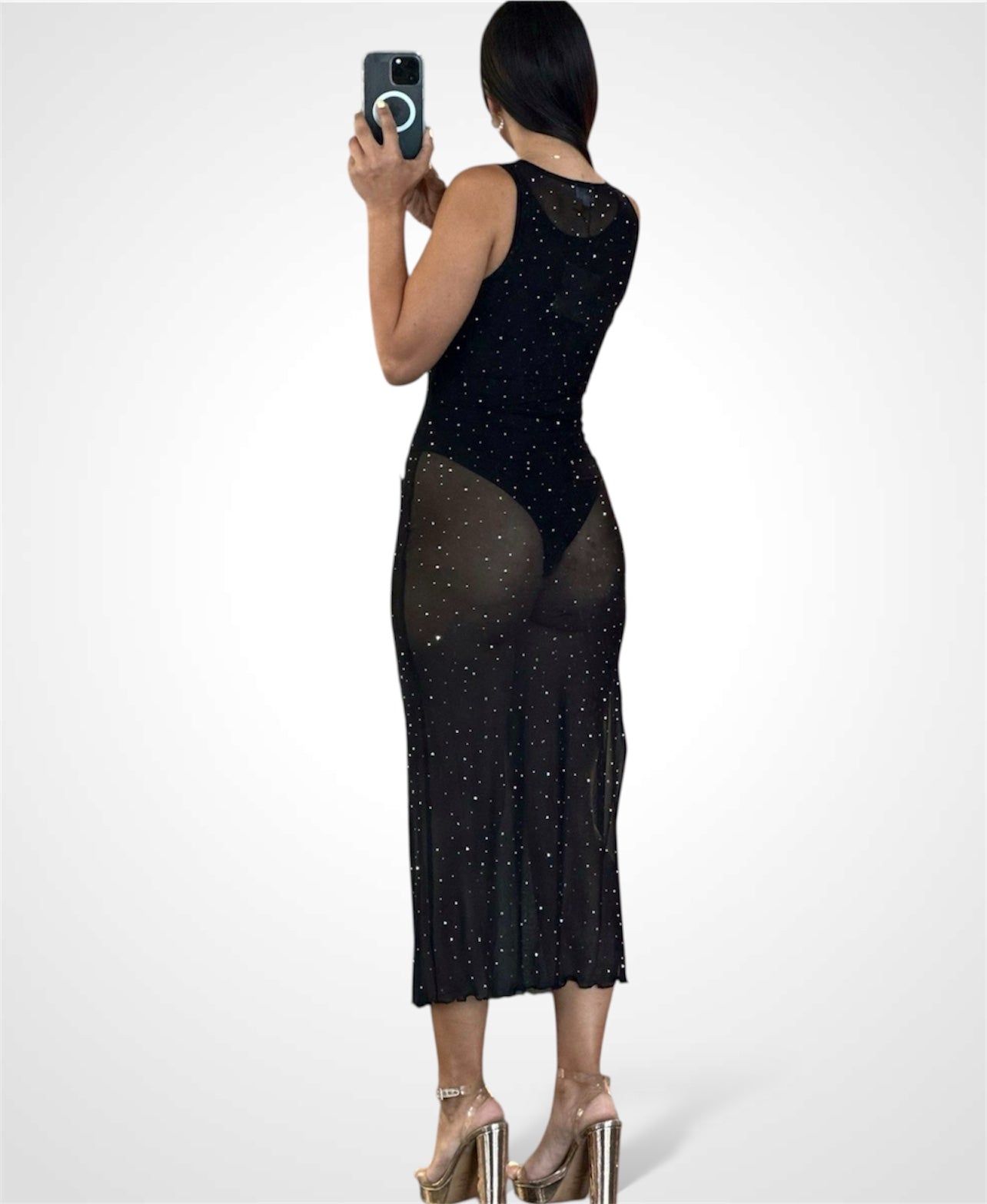 ROUND NECK SLEEVELESS GRADATION HOT FIX MIDI DRESS (No incluye el bodysuit)