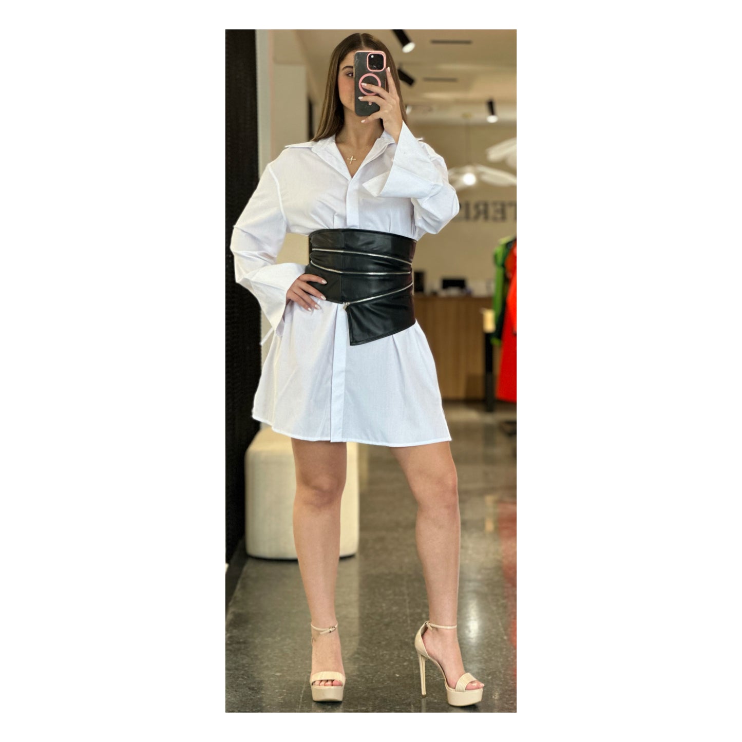 SHIRTS DRESS WITH ZIPPER DETAIL CORSET