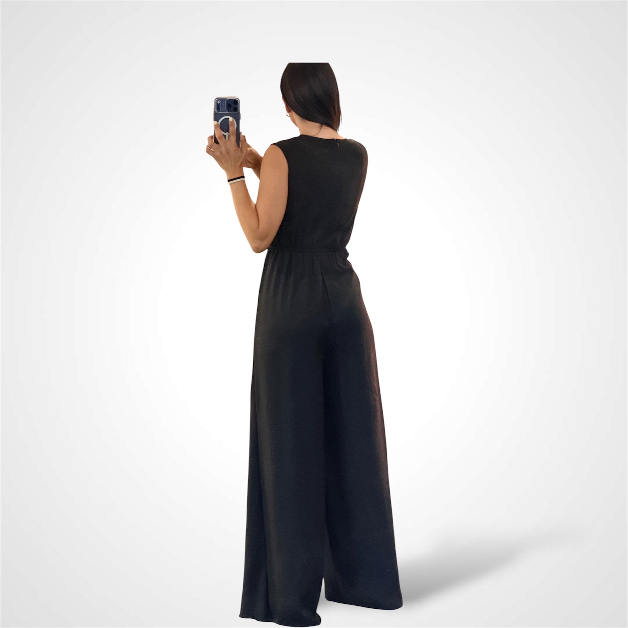 Black Loose Fit Flare-Leg Jumpsuit-3