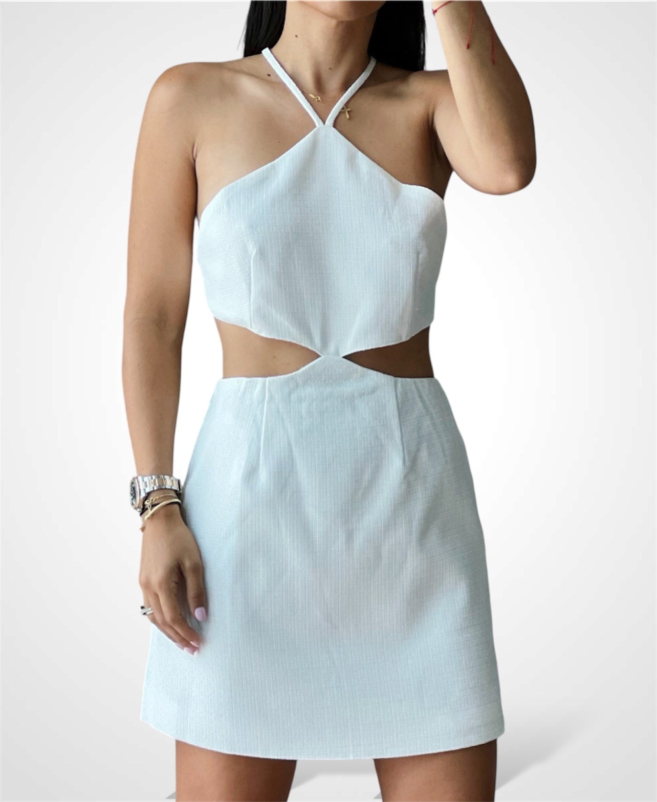 RHINESTONE OPEN BACK MINI DRESS-1