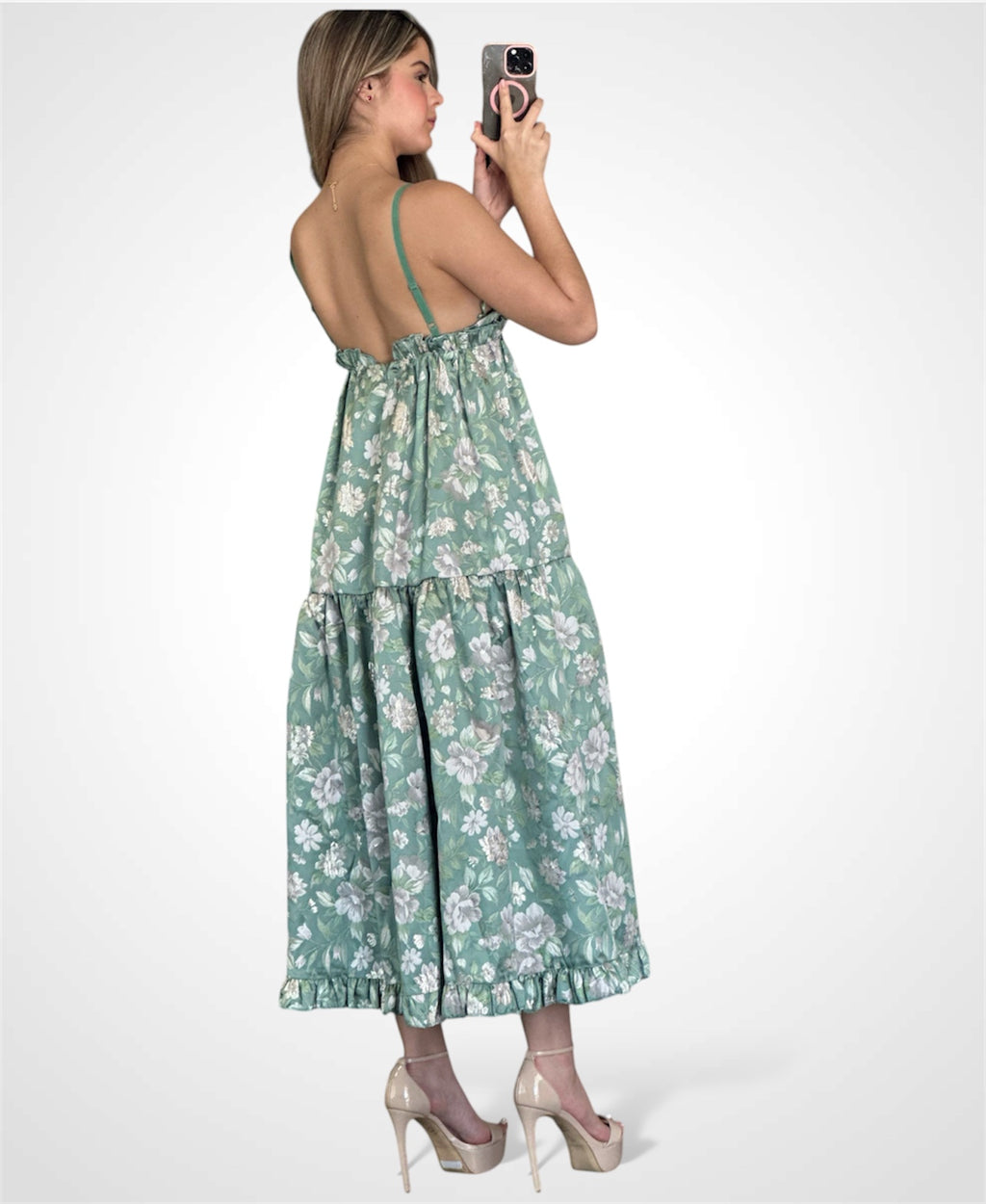 SLEEVELESS V-NECK OPEN BACK FLORAL MAXI DRESS